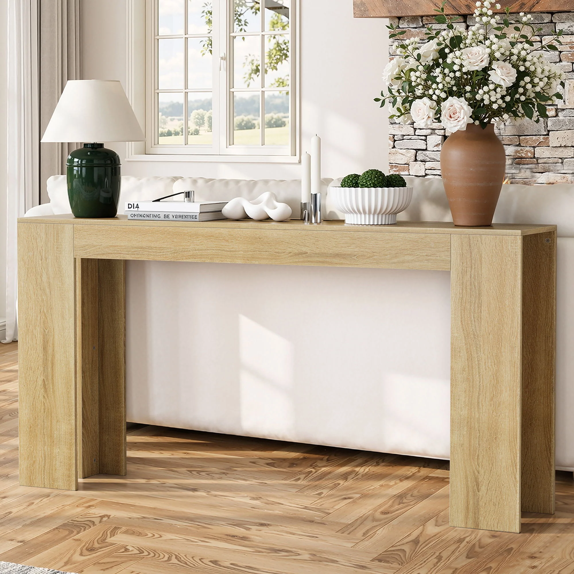 Farmhouse Style Extra Long Walnut Console Table - Image 8