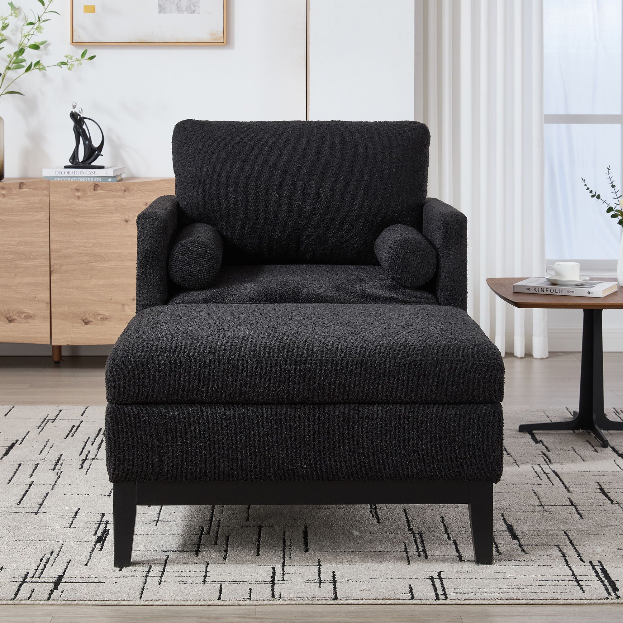 Farmhouse Upholstered Accent Chair With Ottoman, Reversible Lid Coffee Table - Image 5