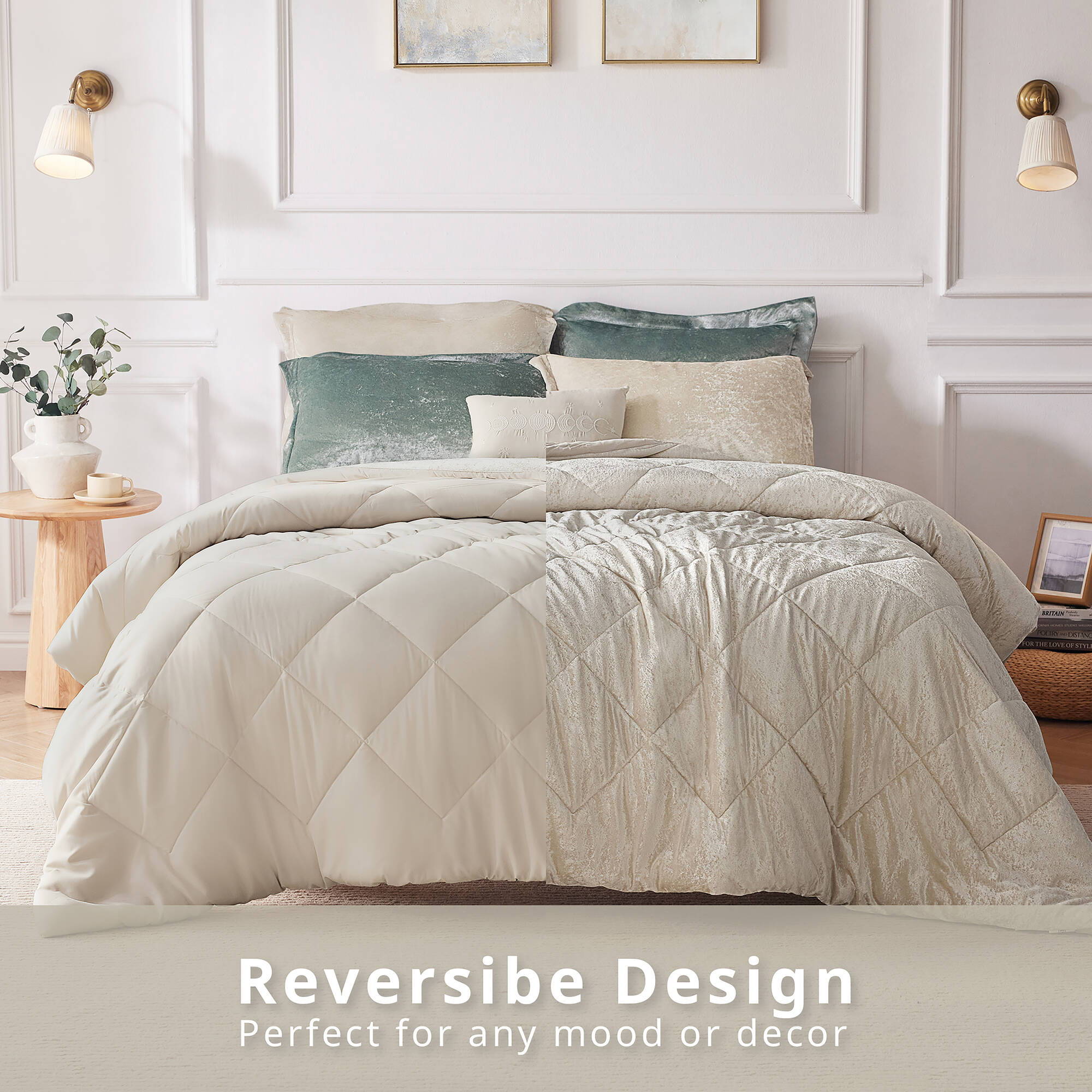 Felicia - Velvet King Comforter Set With Throw Pillow - Champagne - Image 2