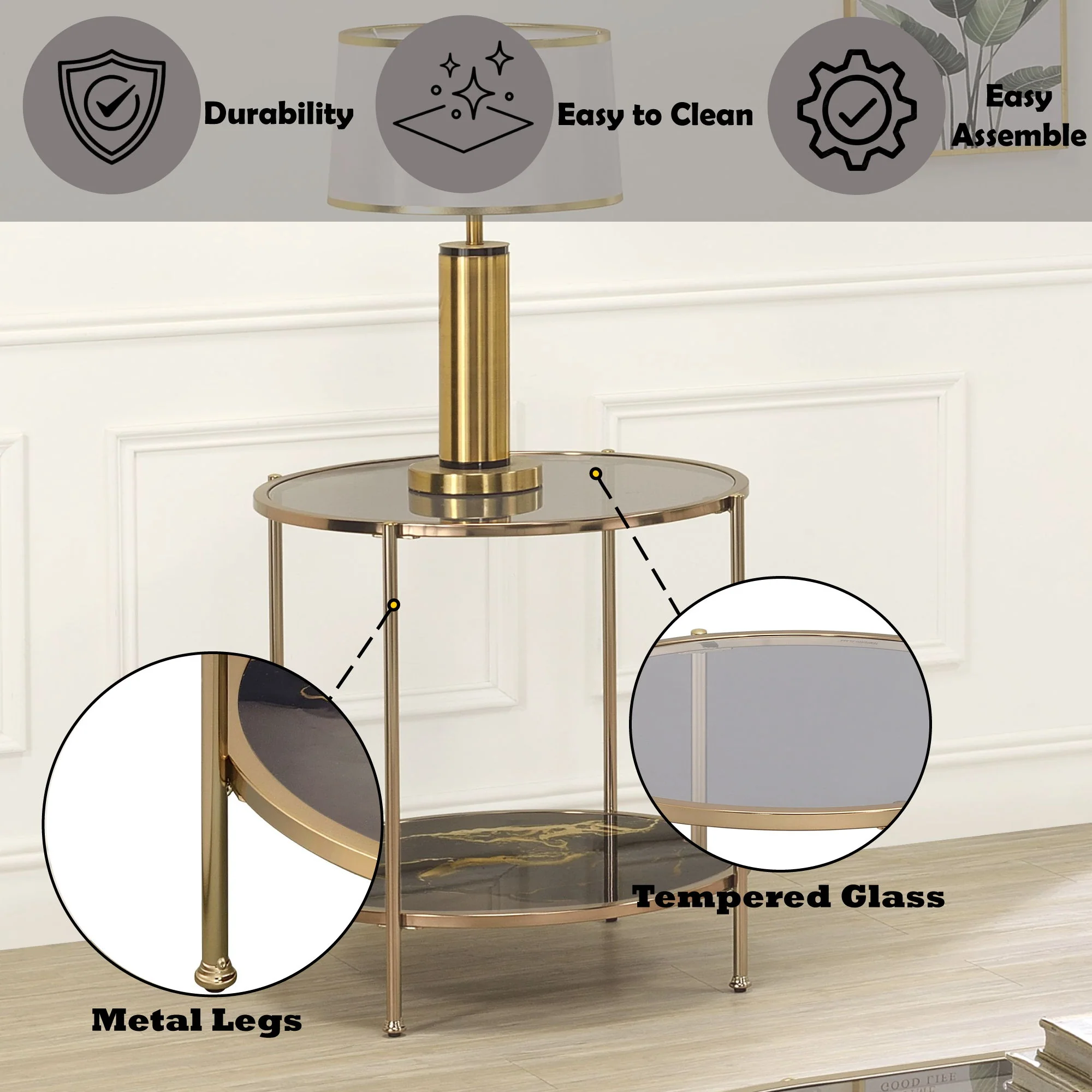 Fiorella - Marble Print Glass Table - Image 6