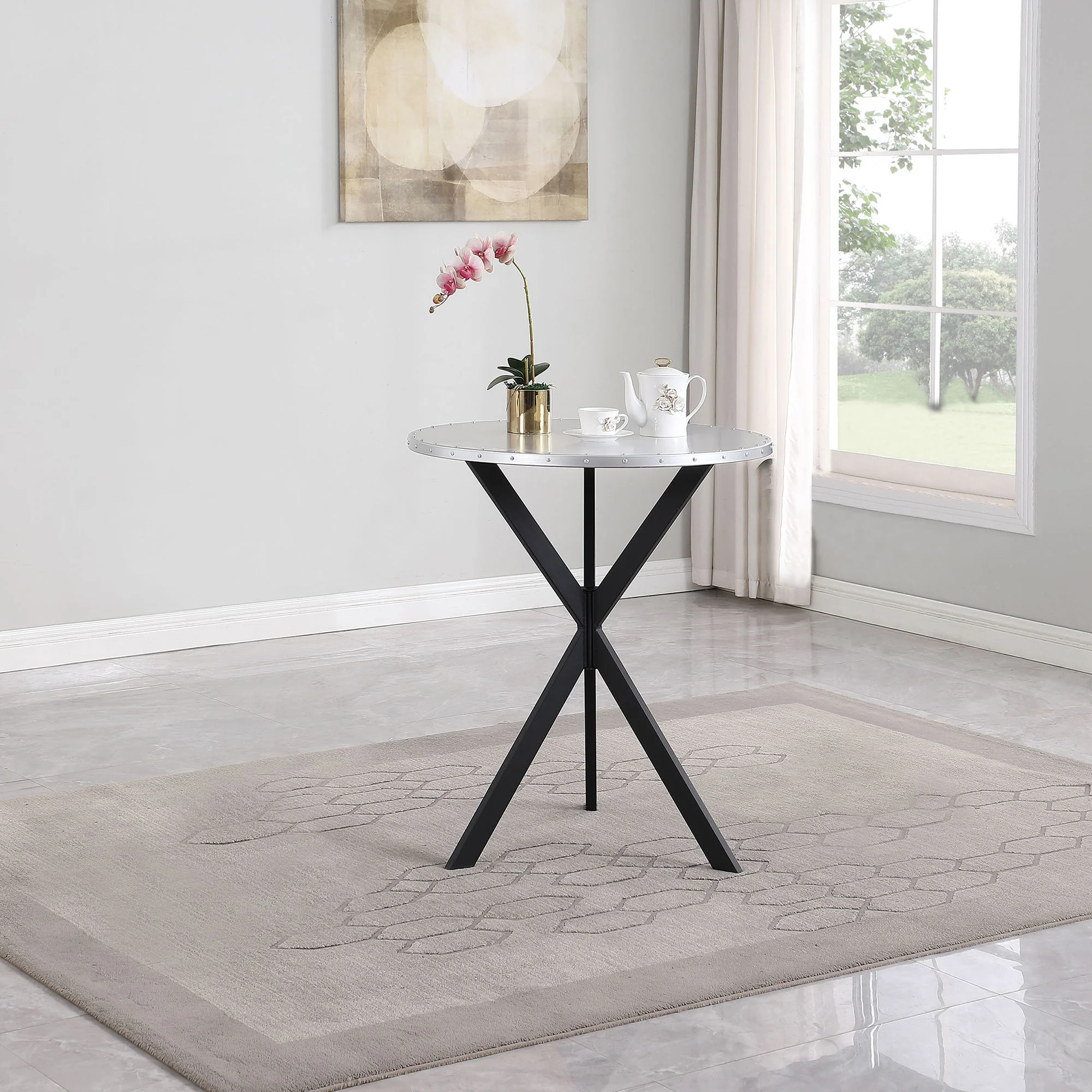 Fitz - Round Bistro Bar Table With X Base - Silver - Image 3