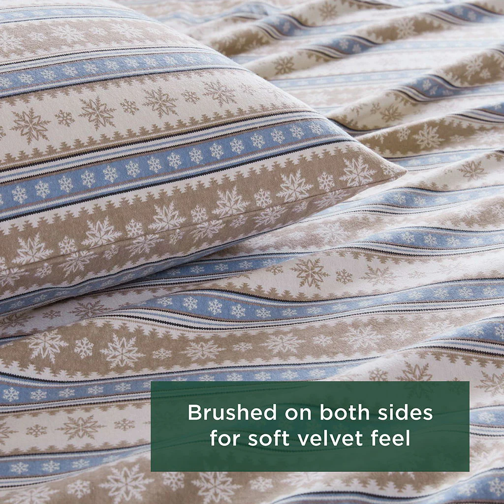 Flannel - 4 Piece Full Sheet Set - Blue Snowflake - Image 2