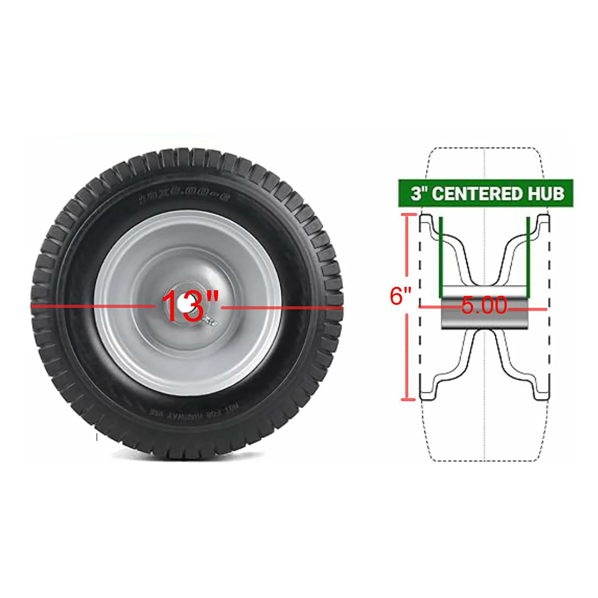 Flat Free Tire And Wheel Assemblies For Riding Lawn Mowers With 3" Hub - Black - Image 4