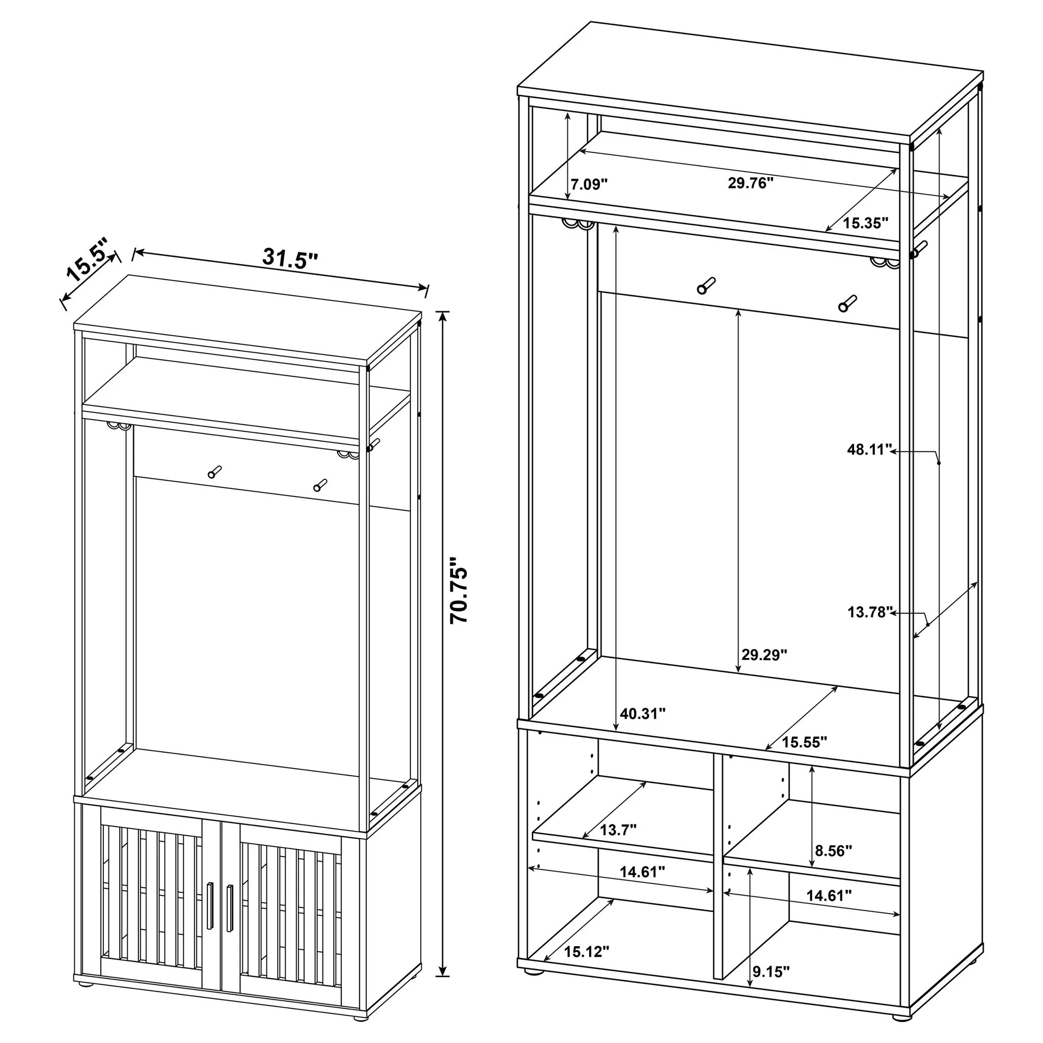 Flora - 2 Door Coat Rack Hall Tree Storage Bench And Multi Functional Storage - Natural - Image 3