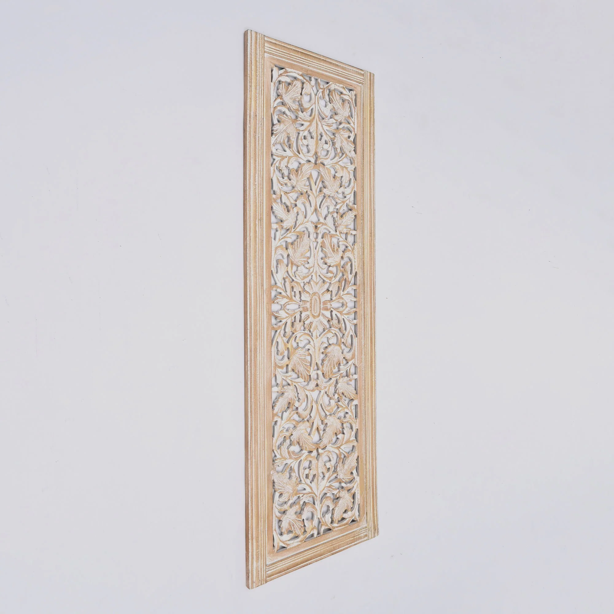 Floral Hand Carved Mandala Rectangular Wall Decor Accent - Gold / White - Image 3