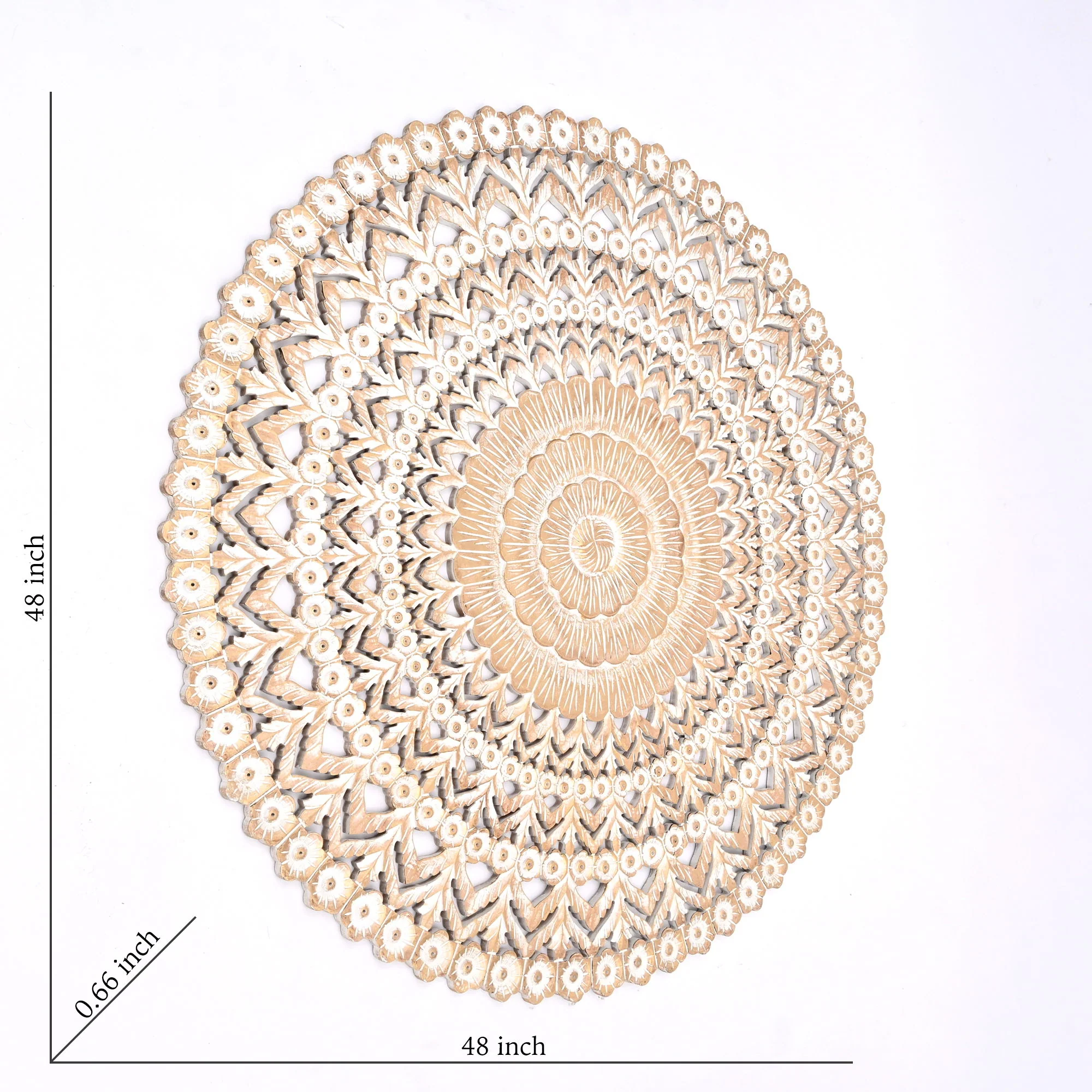 Floral Hand Carved Mandala Round Wall Decor - Brown / Antique White - Image 3