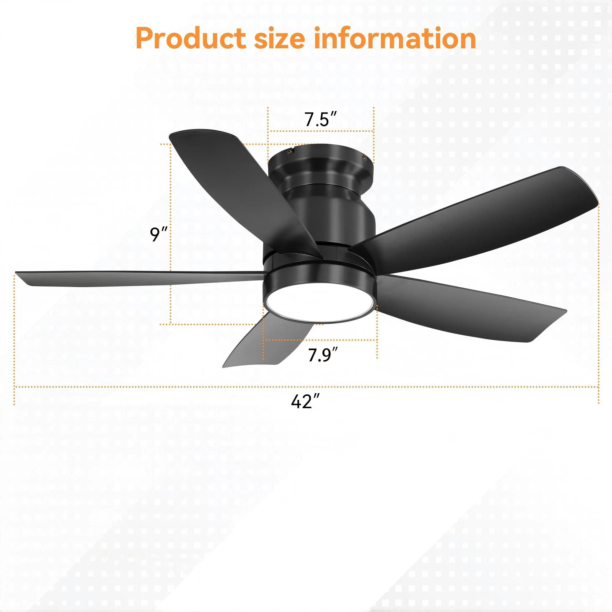 Flush Mount Ceiling Fan With 18W LED Light And Remote Control Blades - Black - Image 3