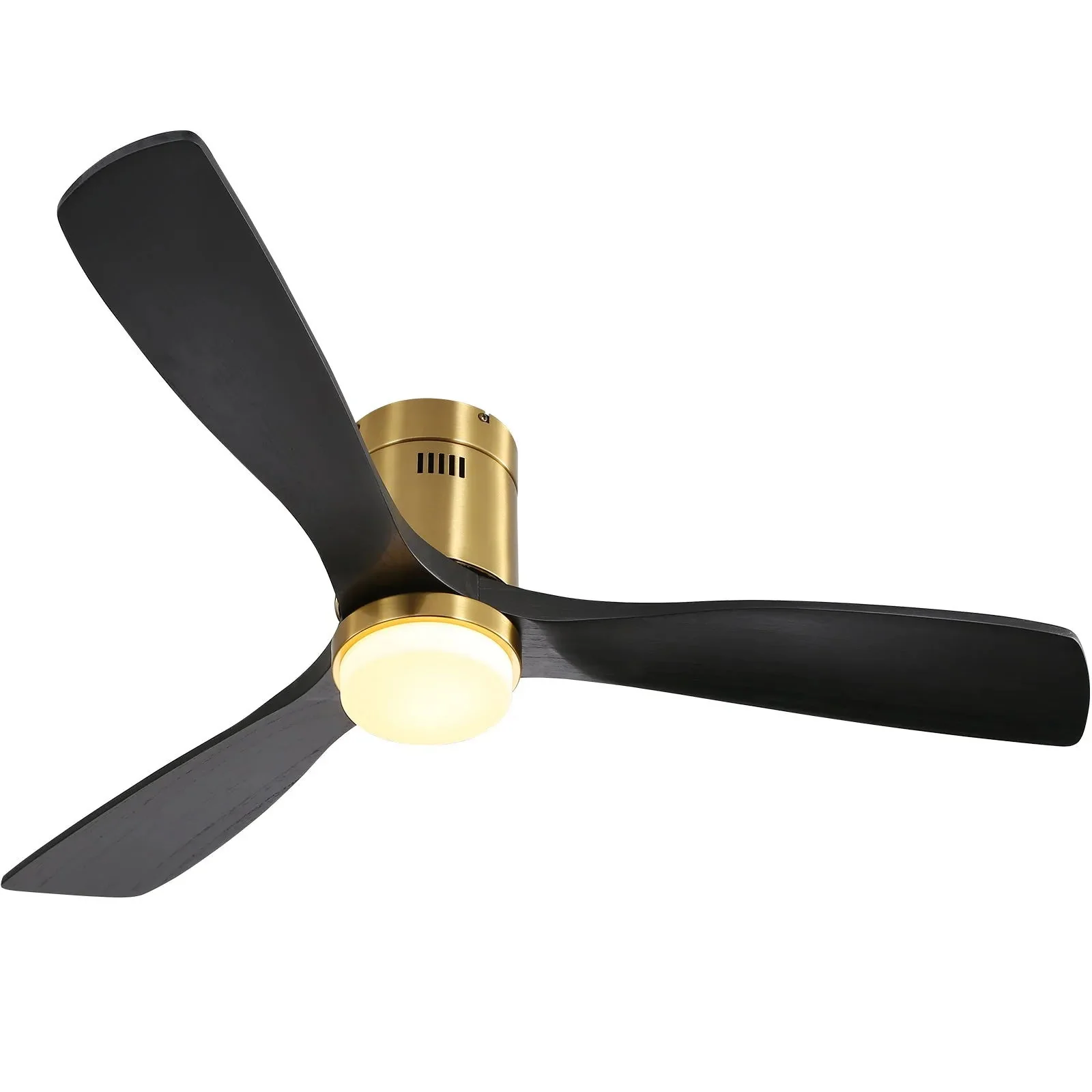 Flush Mount Ceiling Fan With 3 Solid Wood Blades Remote Control Reversible DC Motor For Living Room - Gold - Image 3