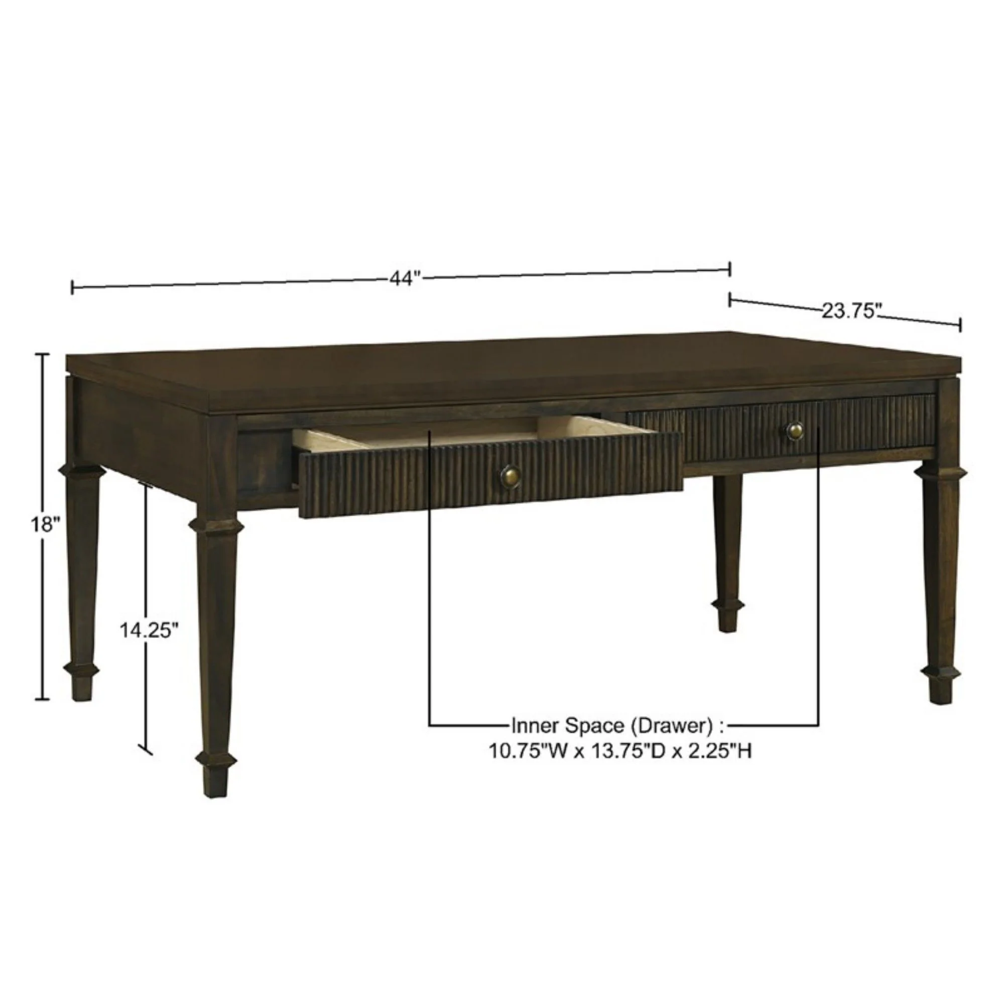 Fluted - 2 Drawer Coffee Table - Brown - Image 2