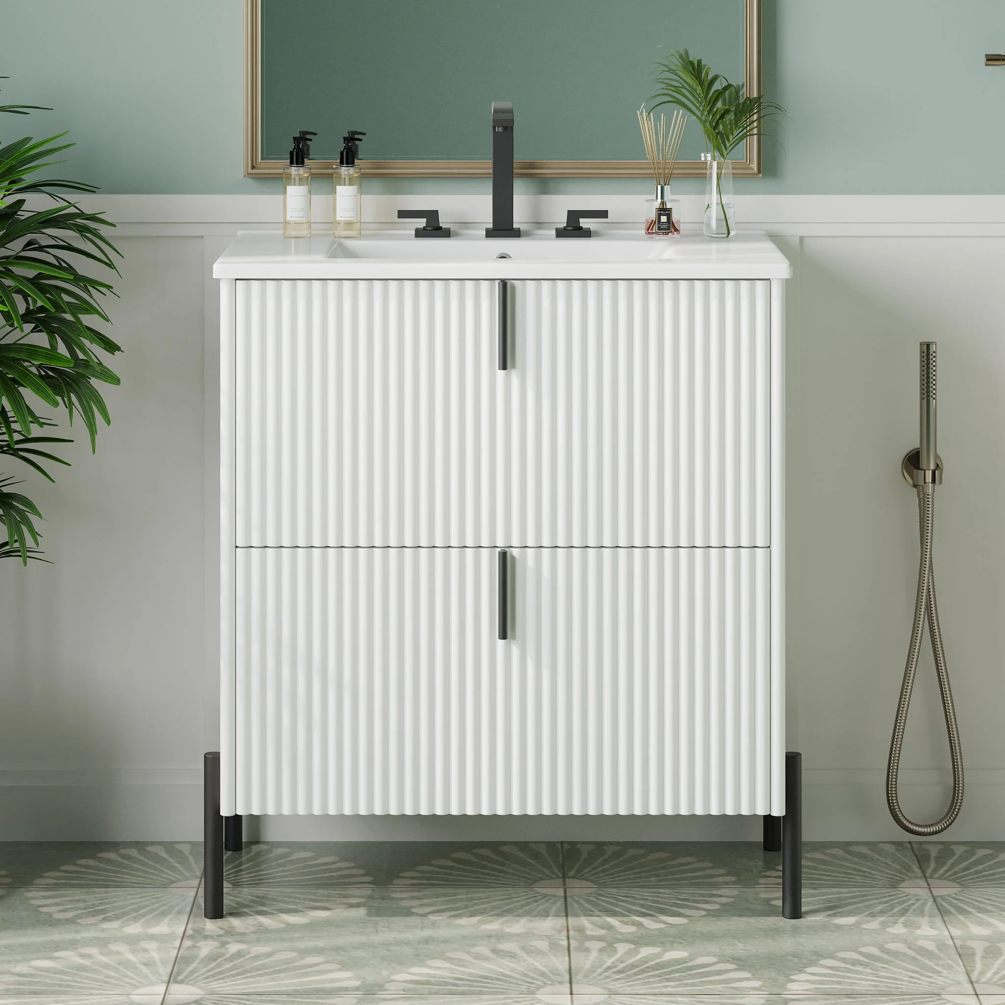 Fluted Bathroom Vanity With Ceramic Sink, Freestanding Design - Image 8