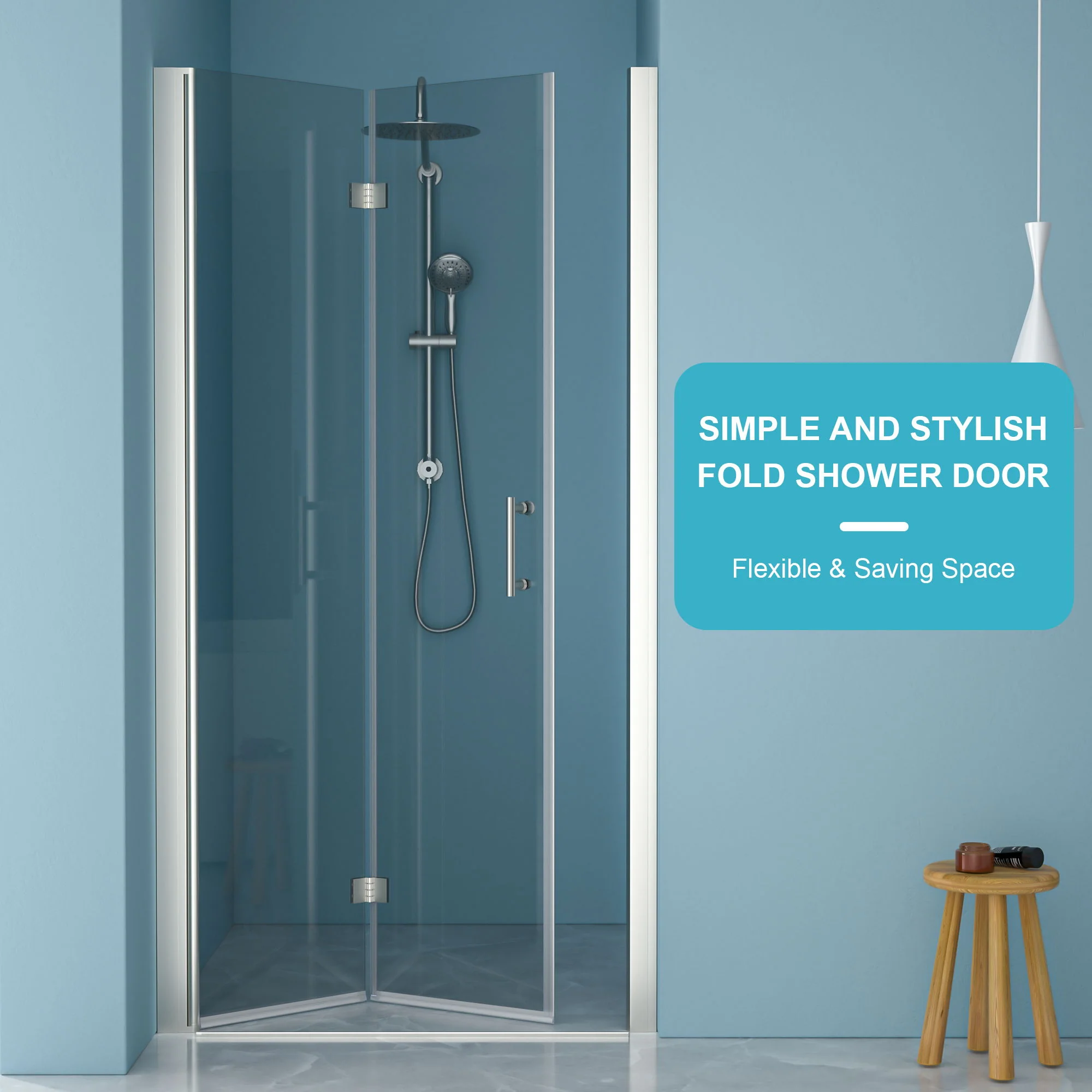 Fold Frameless Shower Door With Tempered Glass - Image 16