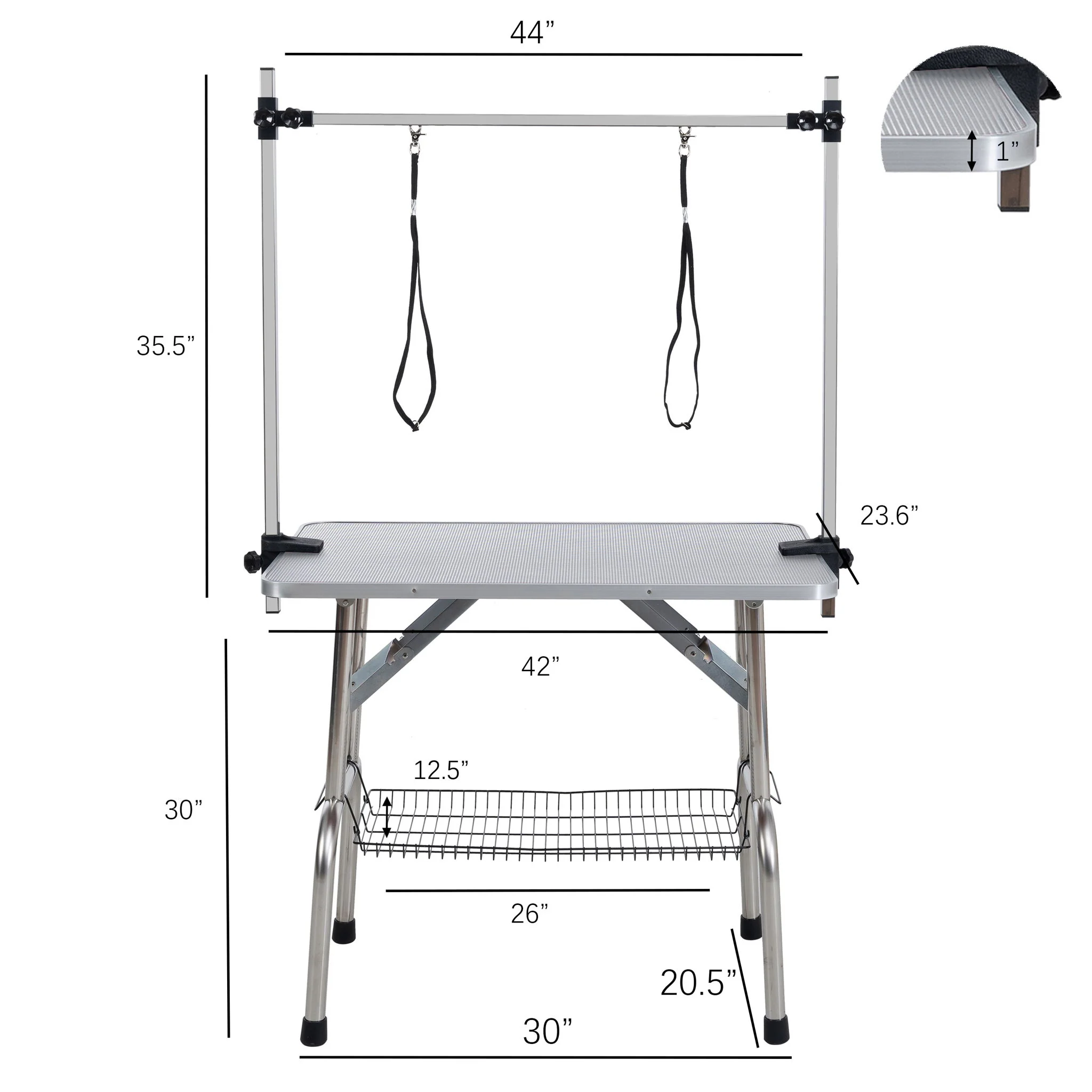 Folding Dog Pet Grooming Table Stainless Steel Frame Rubber Mat On Board With Adjustable Arm And Clamps Pet Dog Cat Grooming Table - Image 22