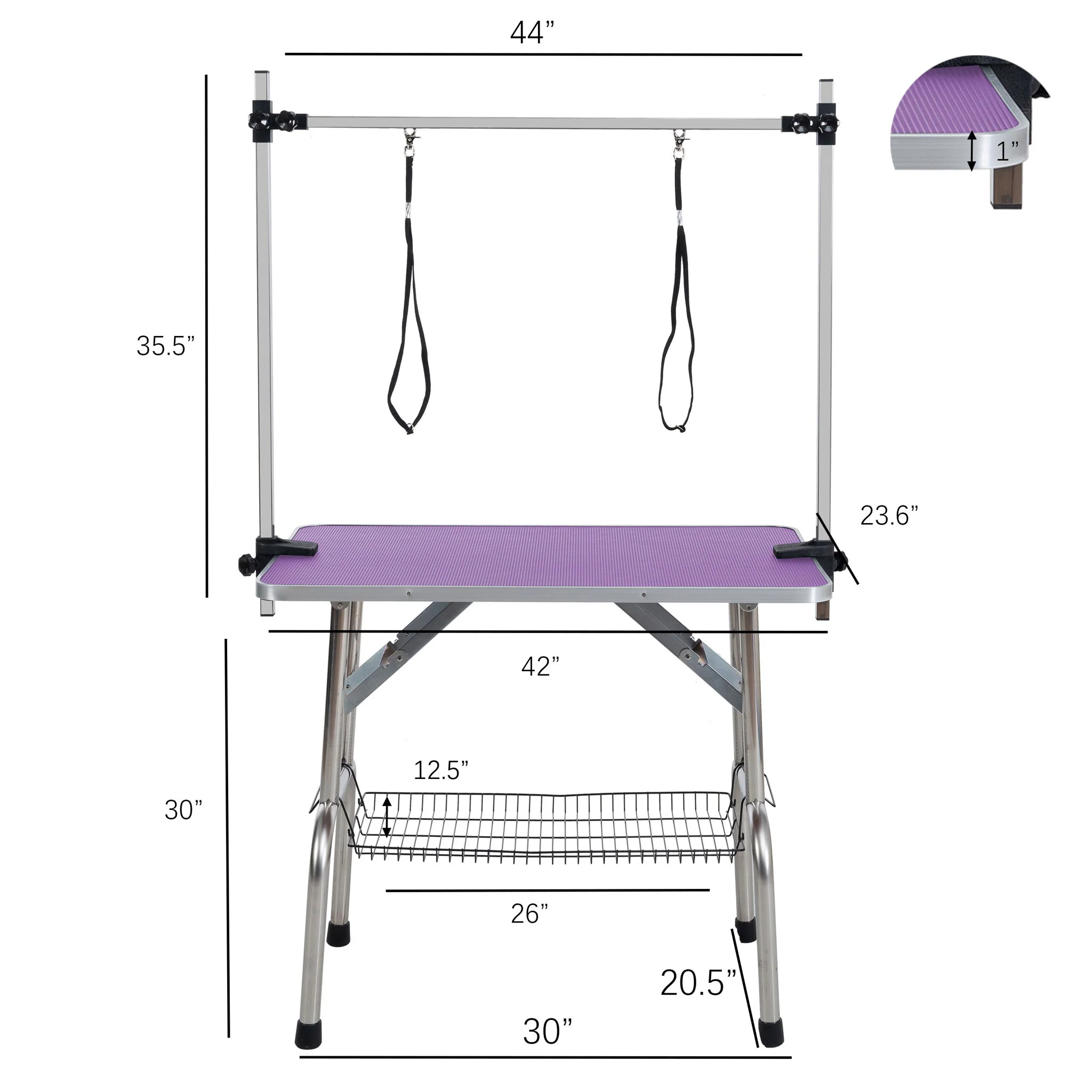 Folding Dog Pet Grooming Table Stainless Steel Frame Rubber Mat On Board With Adjustable Arm And Clamps Pet Dog Cat Grooming Table - Image 9