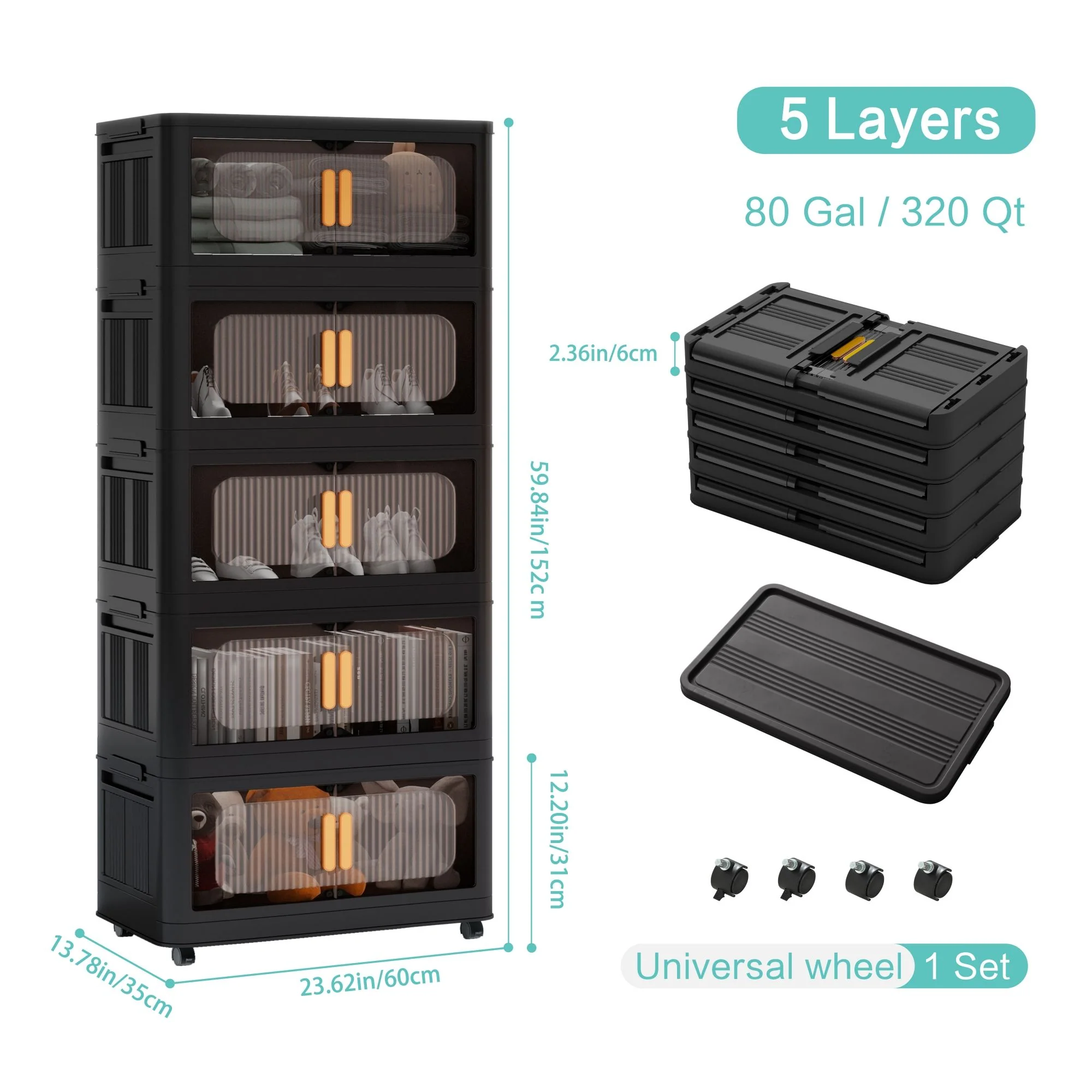 Folding Storage Cabinet With Magnetic Doors And Wheels - Image 5