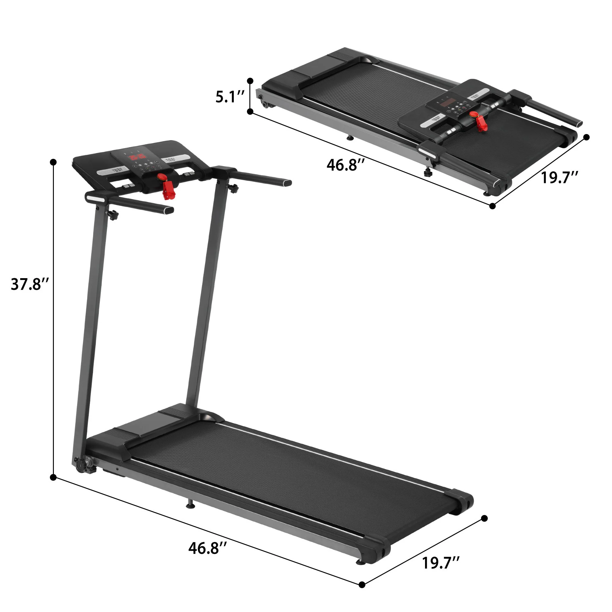 Folding Walking Pad Treadmill For Home With Incline 0.5 7.5Mph - Black - Image 2