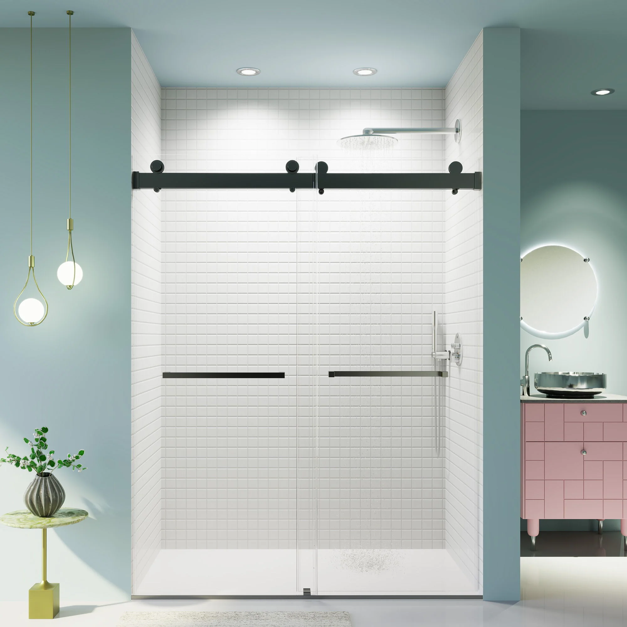 Frameless Double Sliding Soft-Close Shower Door, 3 / 8" (10Mm) Thick SGCC Tempered Glass Door, Matte - Image 7