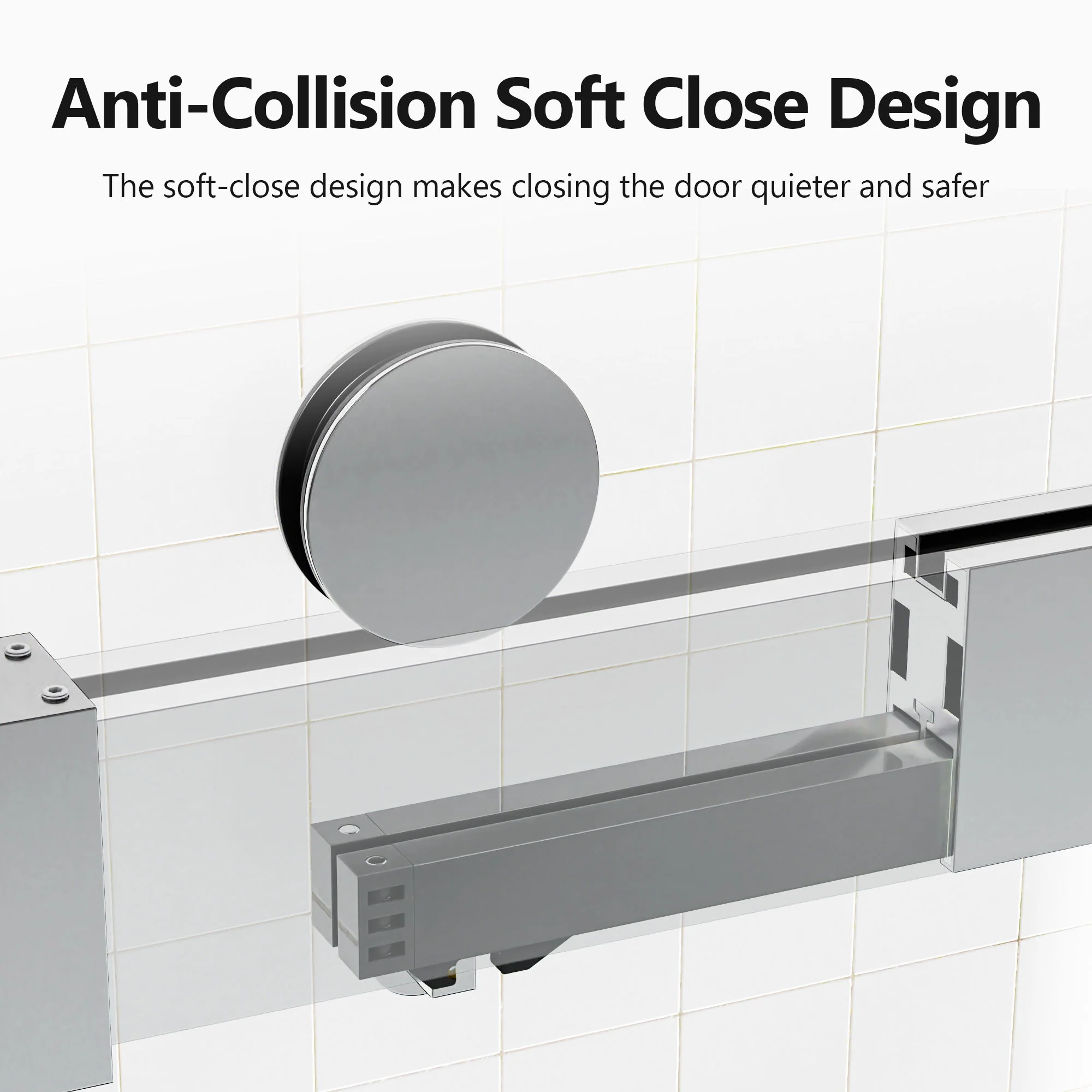 Frameless Double Sliding Soft Close Shower Door, Tempered Glass - Image 7