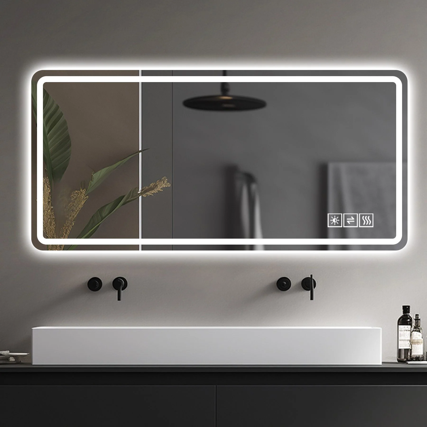 Frameless LED Bathroom Mirror Vanity With Anti Fog Front Lights - Silver - Image 4