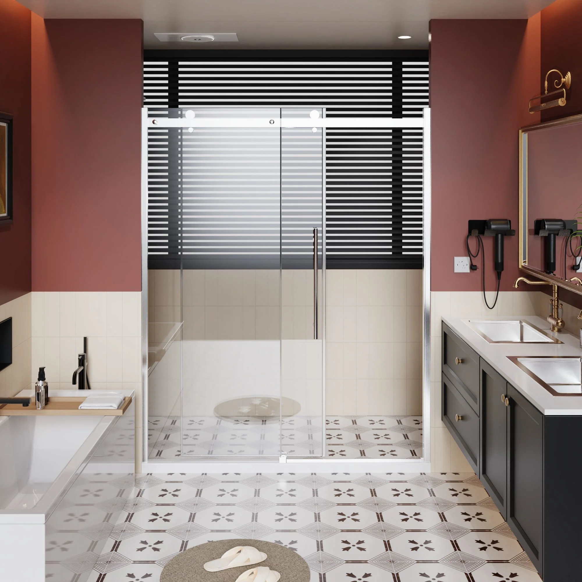 Frameless Shower Door Single Sliding, Adjustable Zinc Roller Rail - Chrome - Image 3