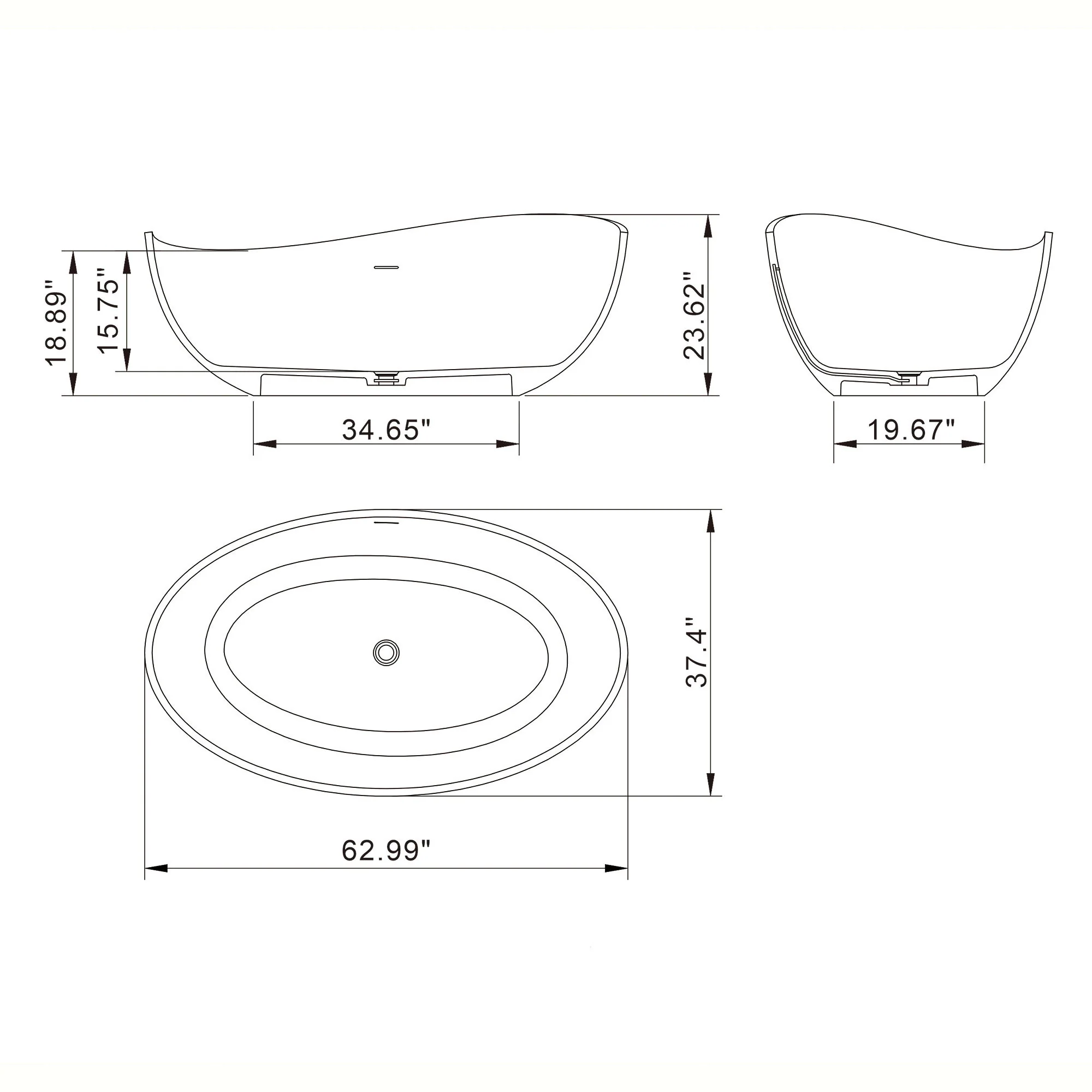 Freestanding Solid Surface Soaking Bathtub For Bathroom - Image 3
