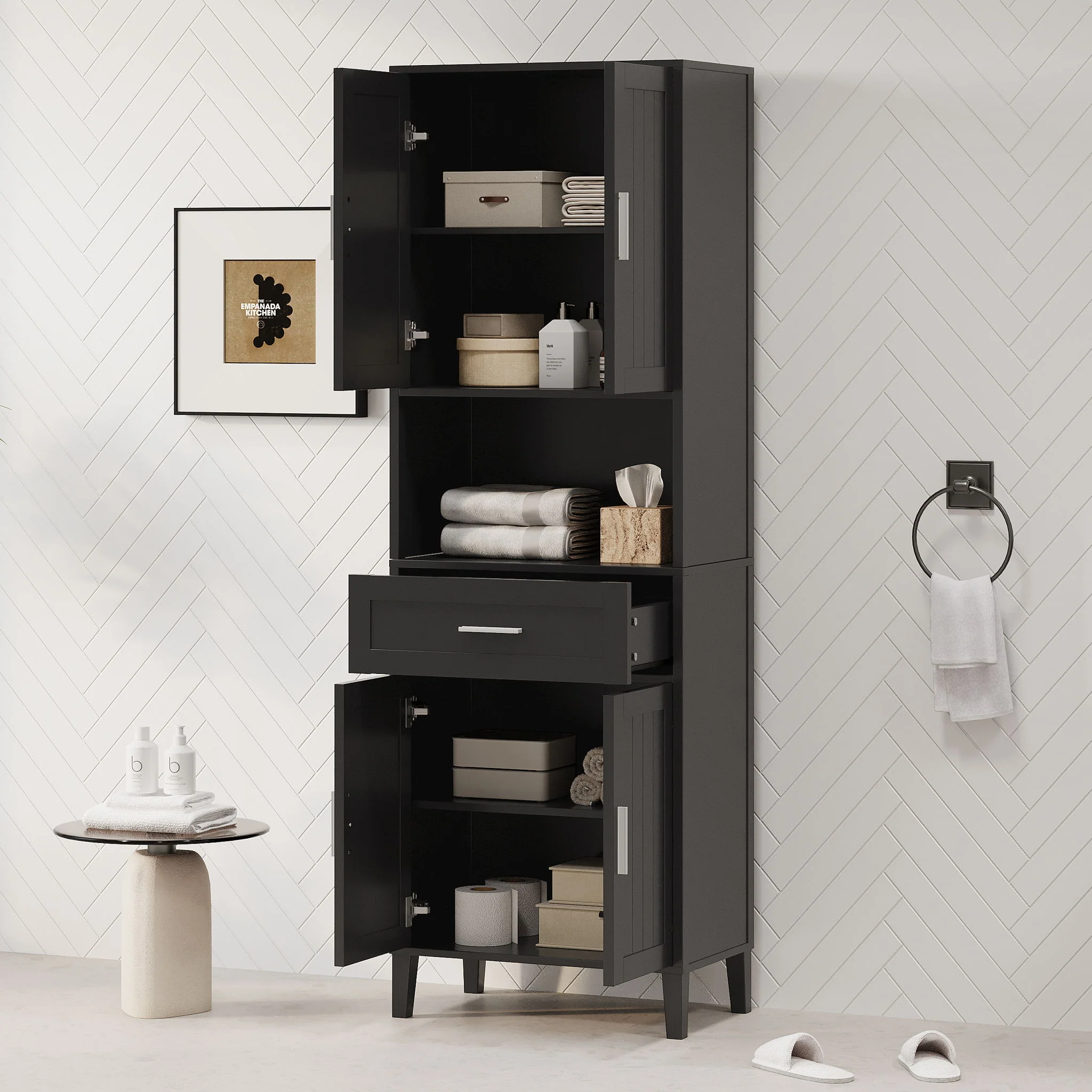 Freestanding Tall Bathroom Cabinet With Soft Close Doors And Adjustable Shelves - Image 7