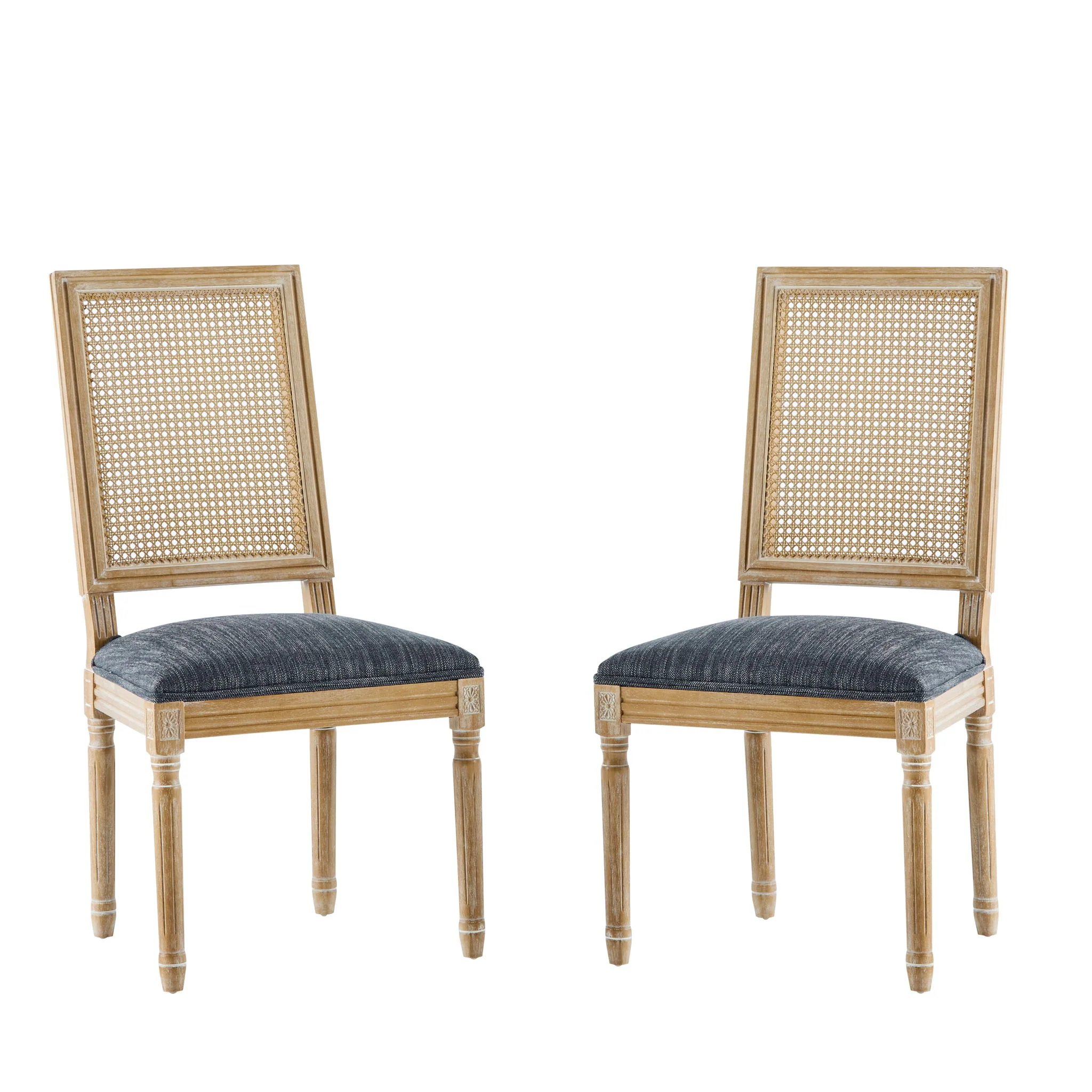 French Country Dining Chair With Rectangular Cane Backrest And Smooth Upholstered Seating - Image 2