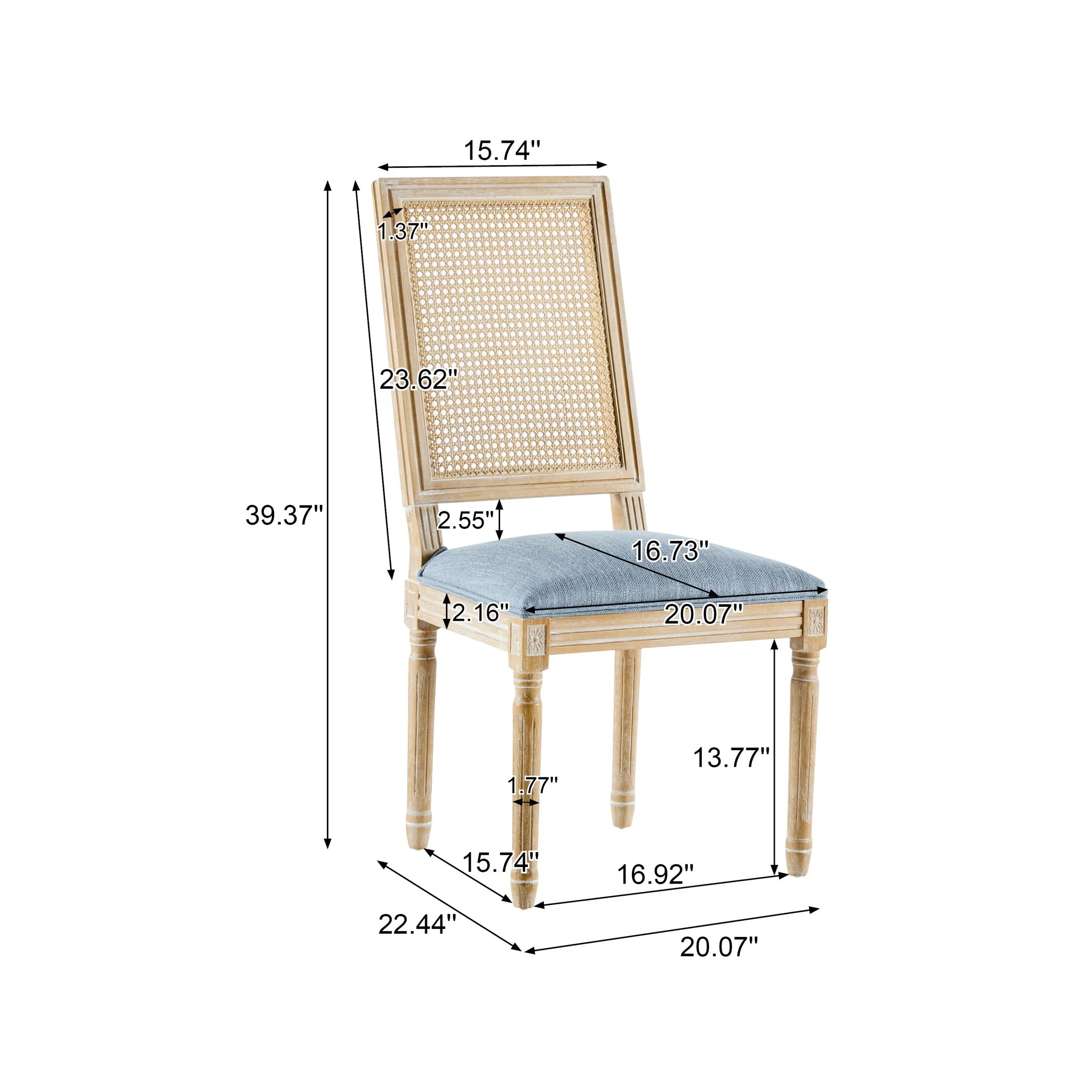 French Country Dining Chair With Rectangular Cane Backrest And Smooth Upholstered Seating - Image 21