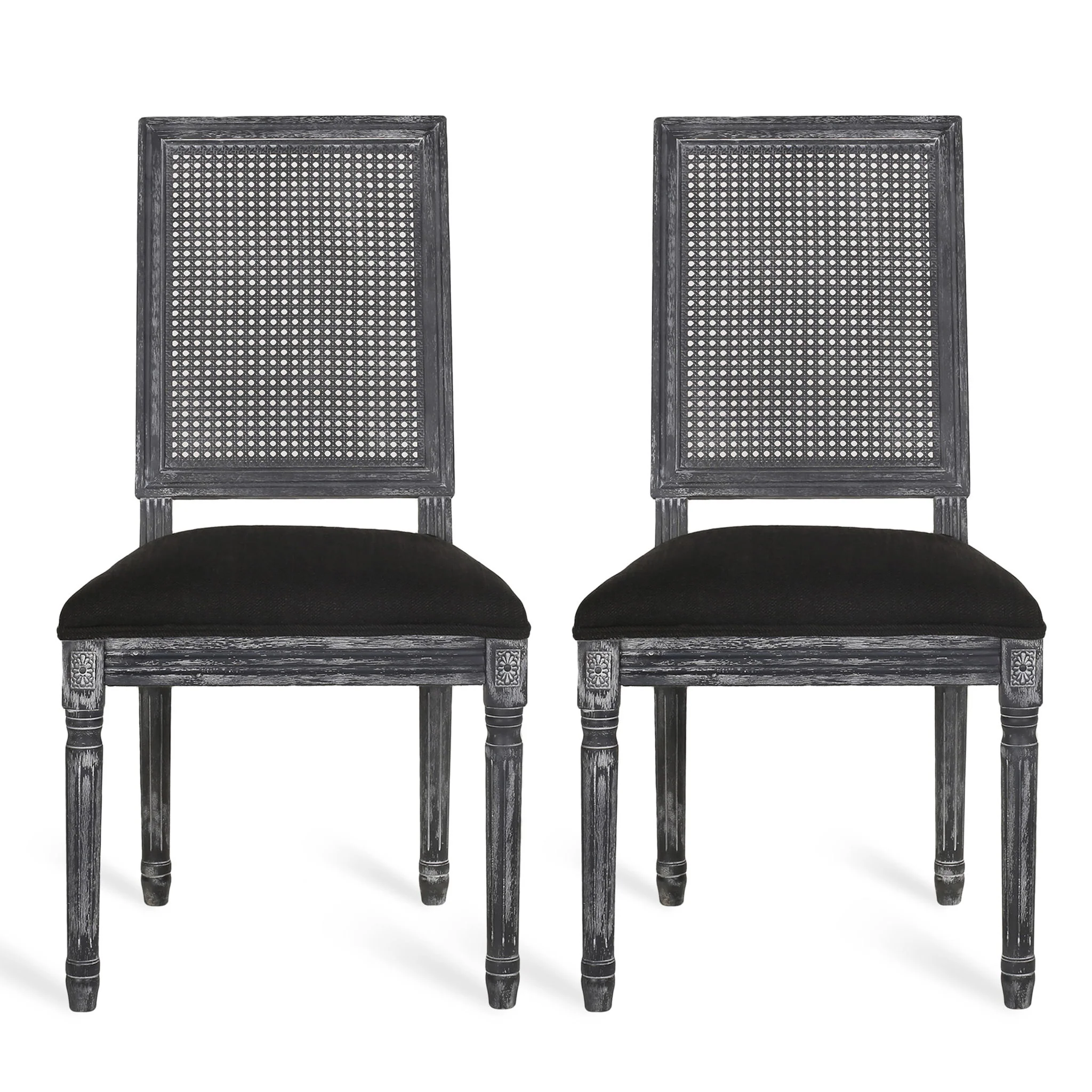 French Country Dining Chair With Rectangular Cane Backrest And Smooth Upholstered Seating - Image 3