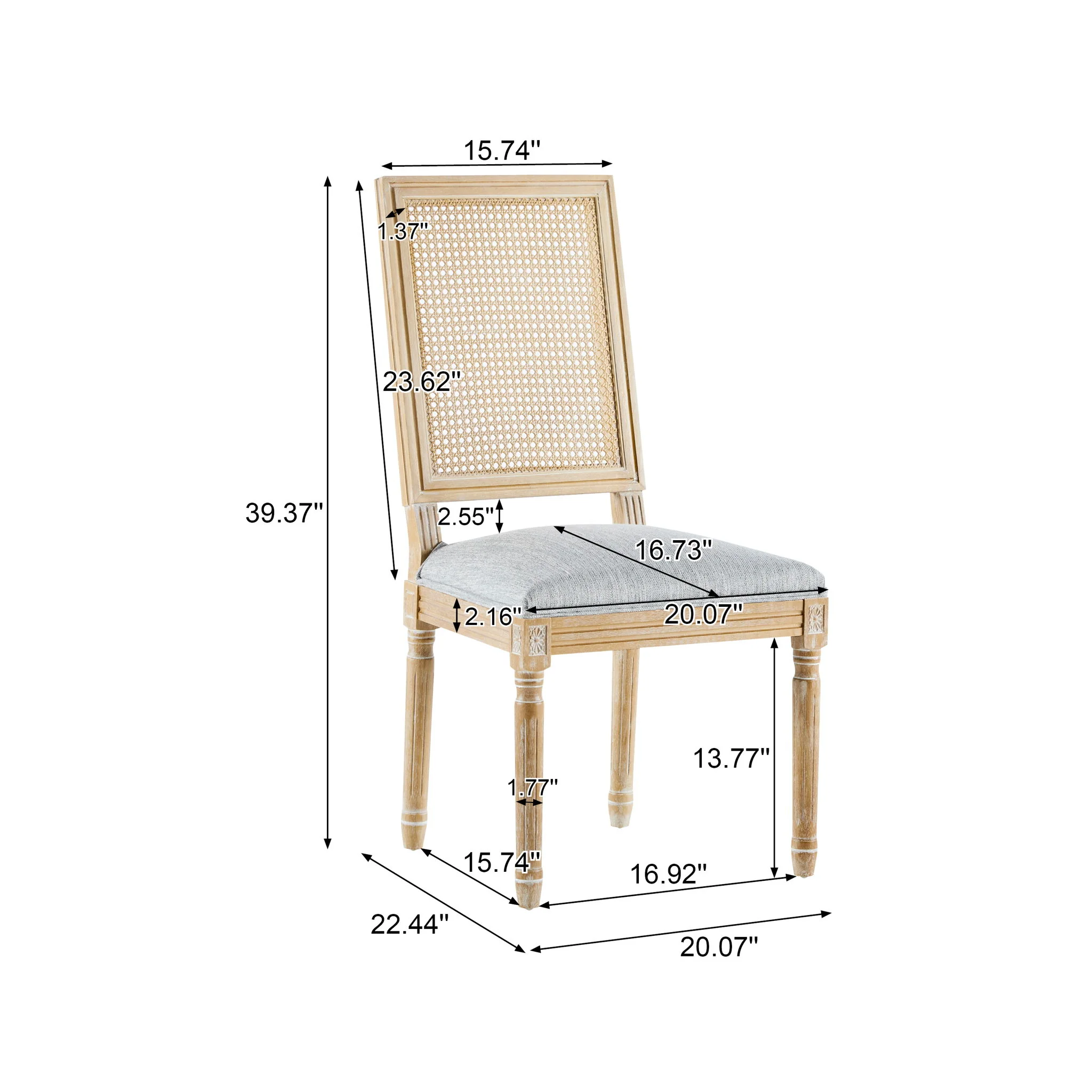 French Country Dining Chair With Rectangular Cane Backrest And Smooth Upholstered Seating - Image 36
