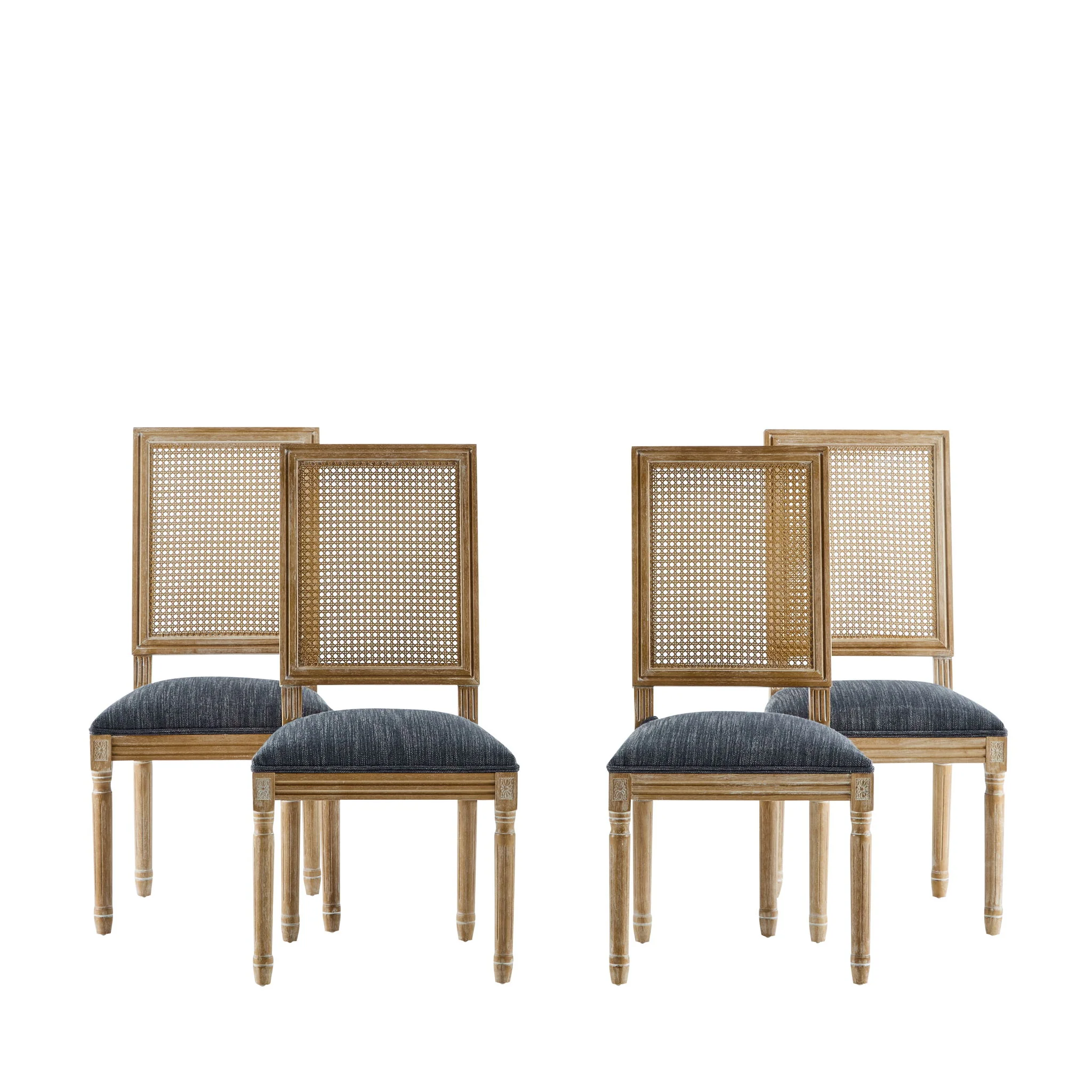 French Country Dining Chair With Rectangular Cane Backrest And Smooth Upholstered Seating - Image 4
