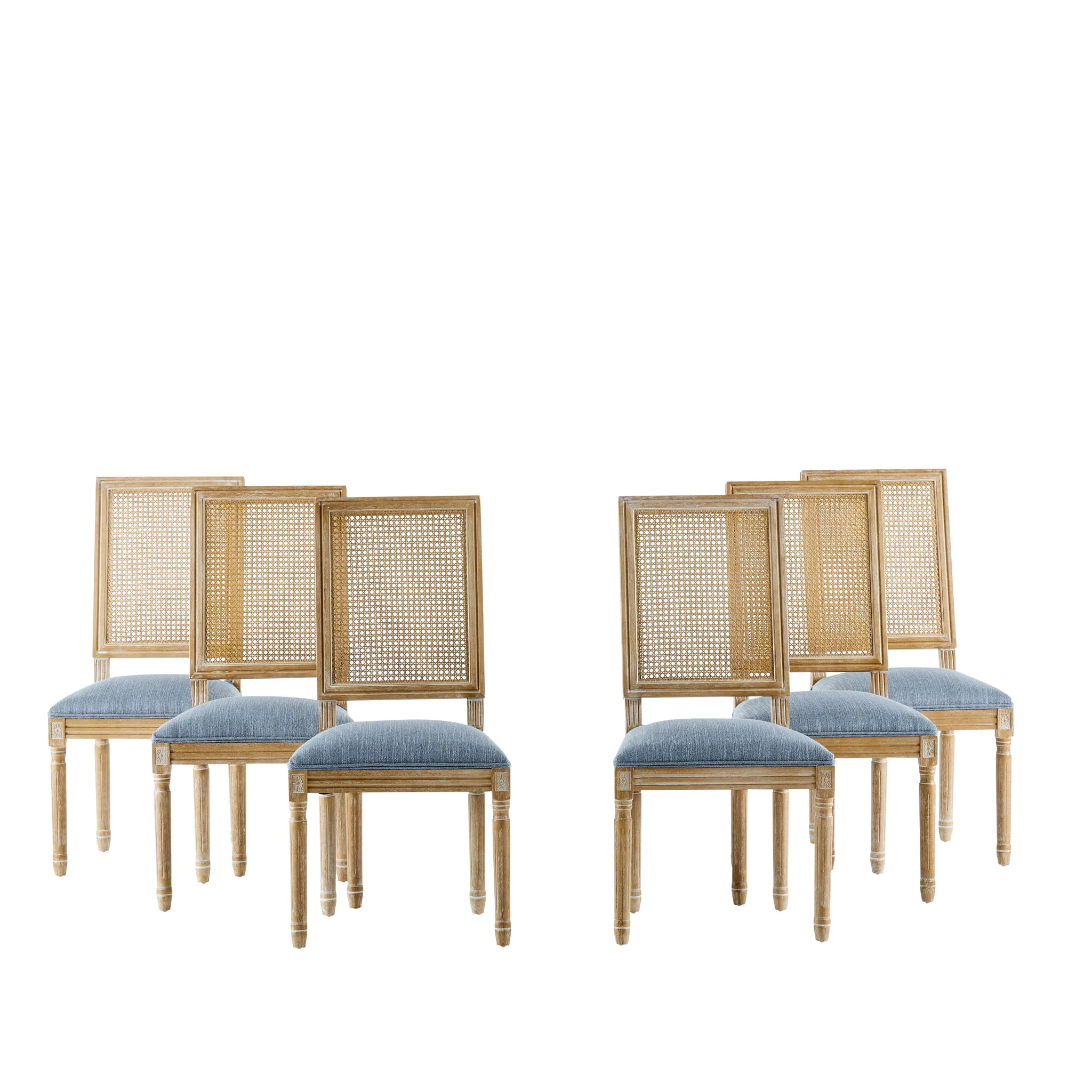 French Country Dining Chair With Rectangular Cane Backrest And Smooth Upholstered Seating - Image 5