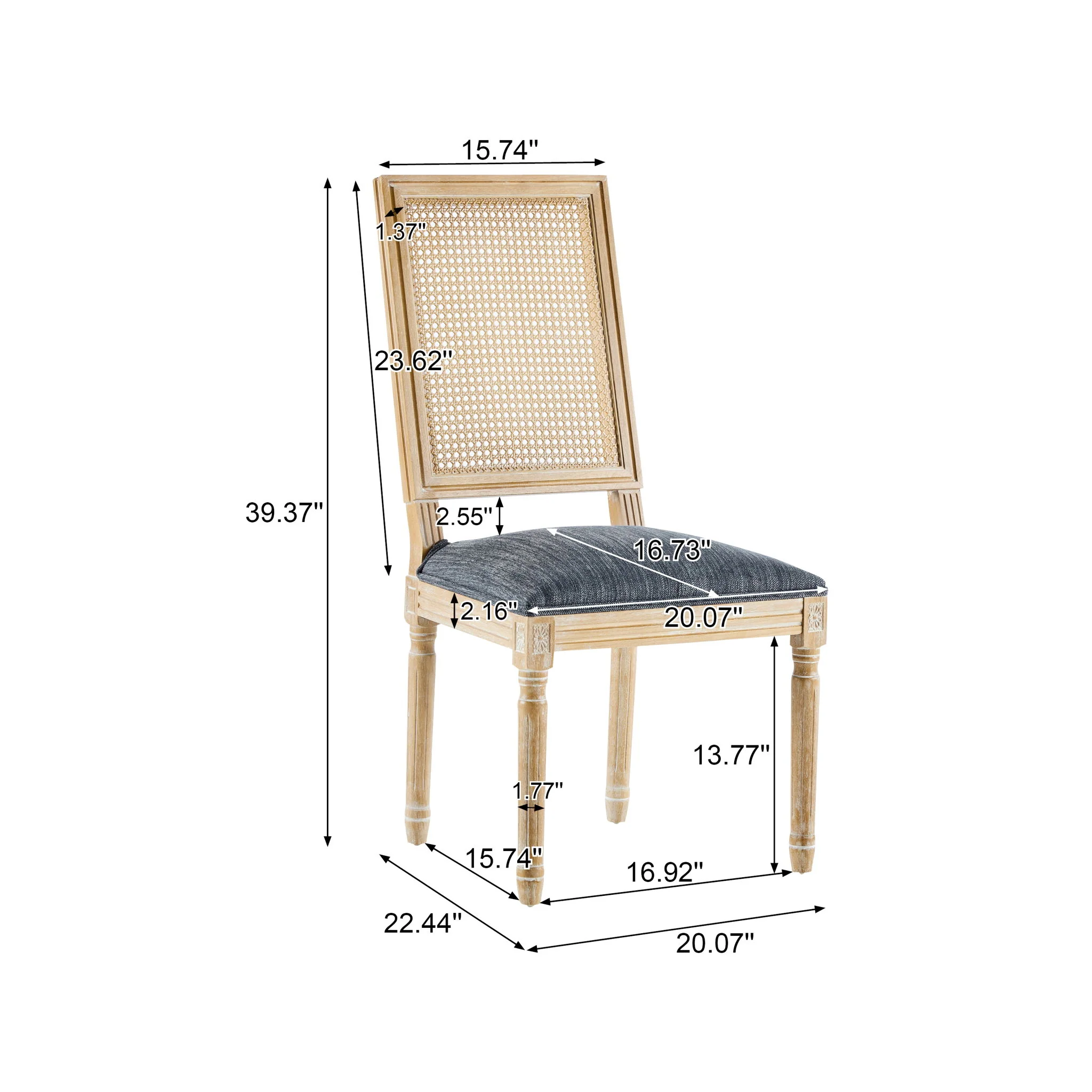 French Country Dining Chair With Rectangular Cane Backrest And Smooth Upholstered Seating - Image 51