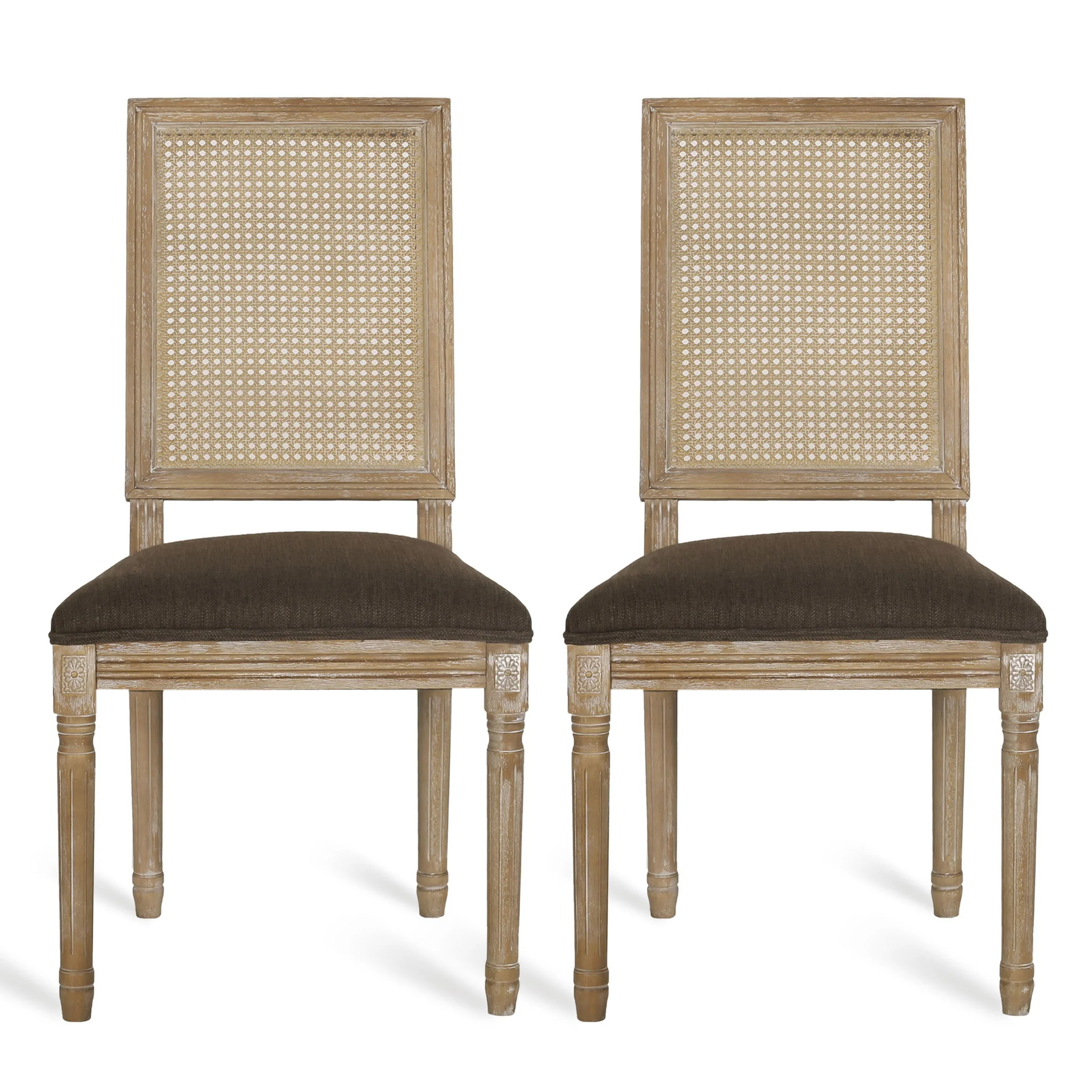 French Country Dining Chair With Rectangular Cane Backrest And Smooth Upholstered Seating - Image 7