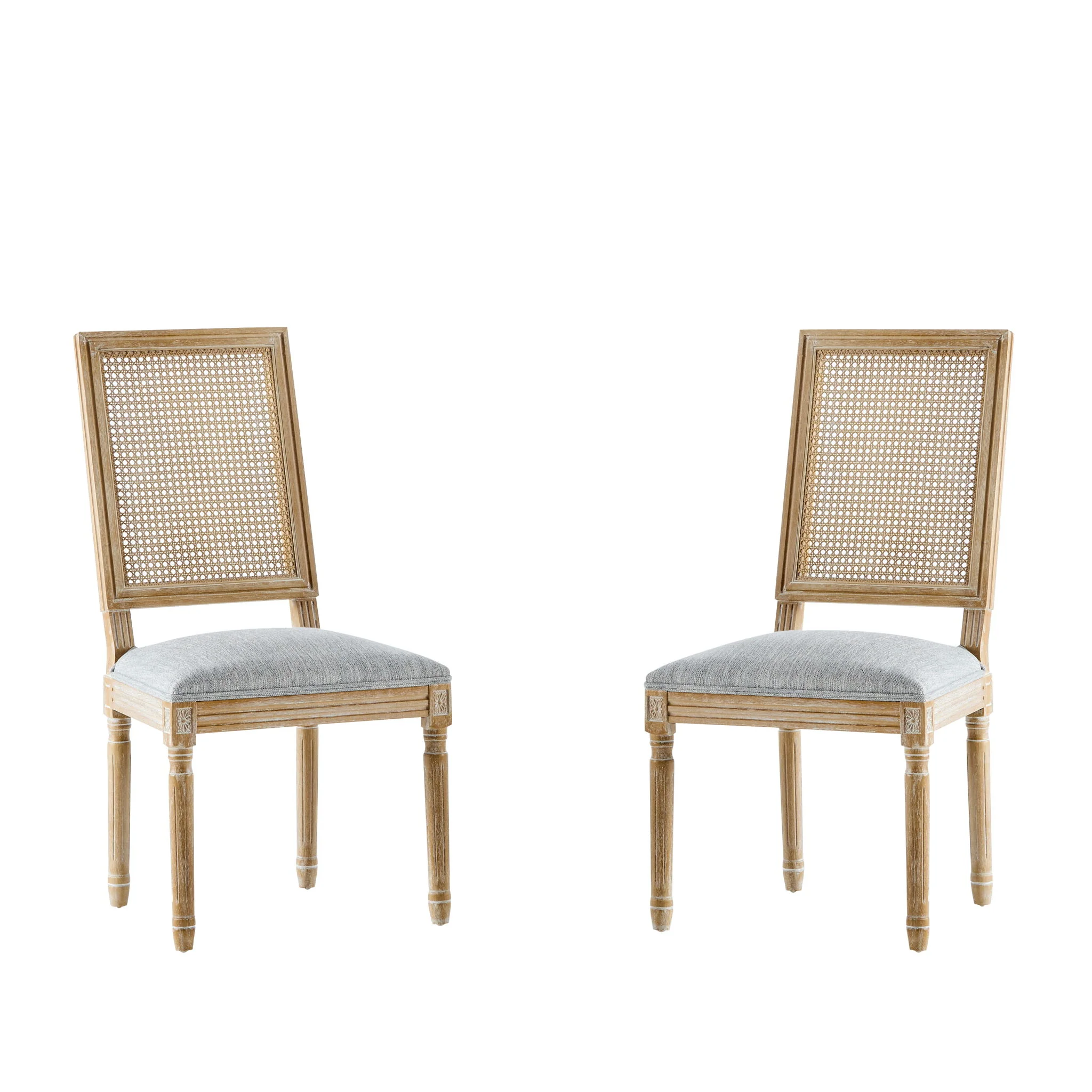 French Country Dining Chair With Rectangular Cane Backrest And Smooth Upholstered Seating - Image 9