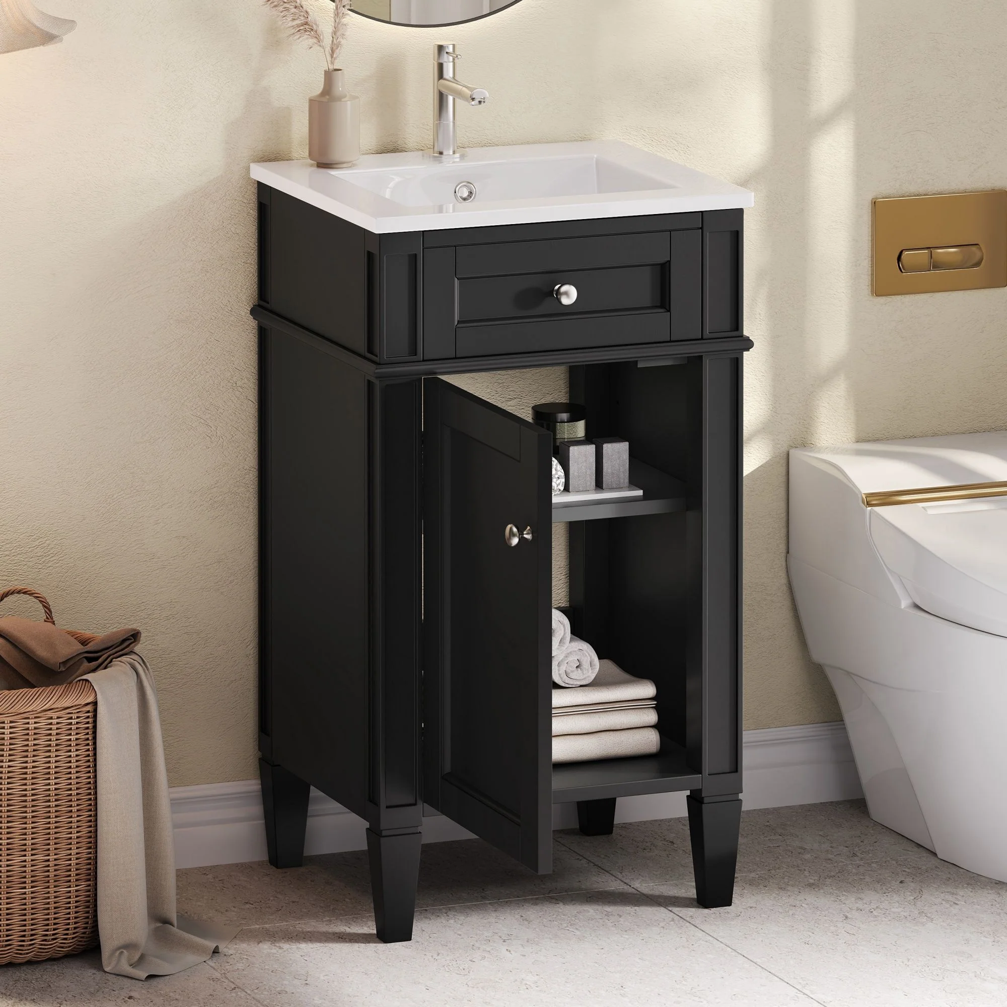 French Style Bathroom Vanity With Sink, Soft-Closing Door, Adjustable Shelf, Rectangular Design - Image 4