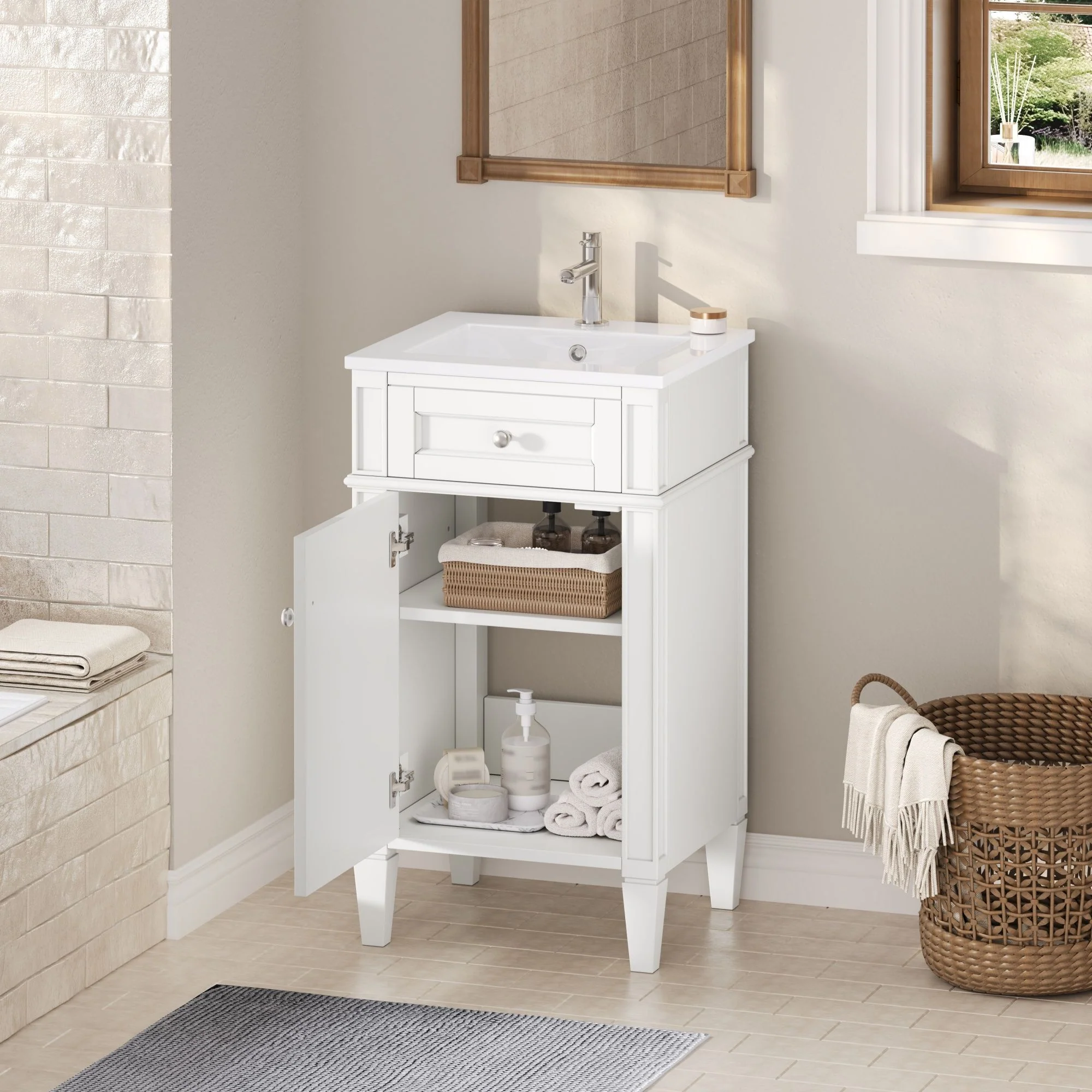 French Style Bathroom Vanity With Sink, Soft-Closing Door, Adjustable Shelf, Rectangular Design - Image 9