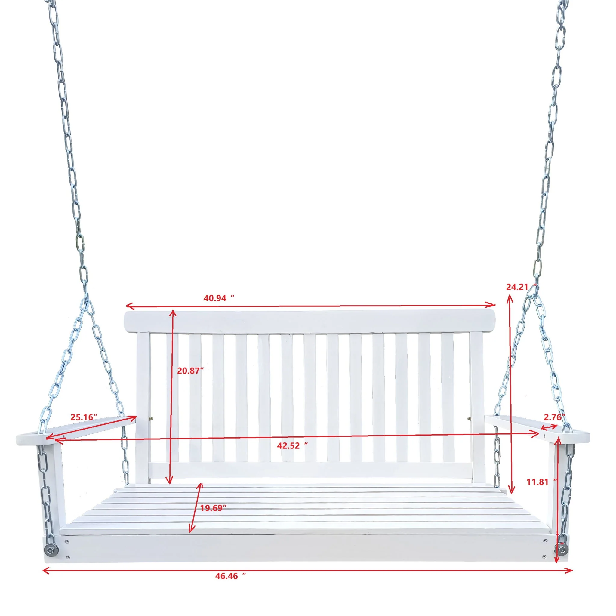 Front Porch Swing With Armrests For Outdoor Patio, Garden Yard, Backyard Or Sunroom - Image 9