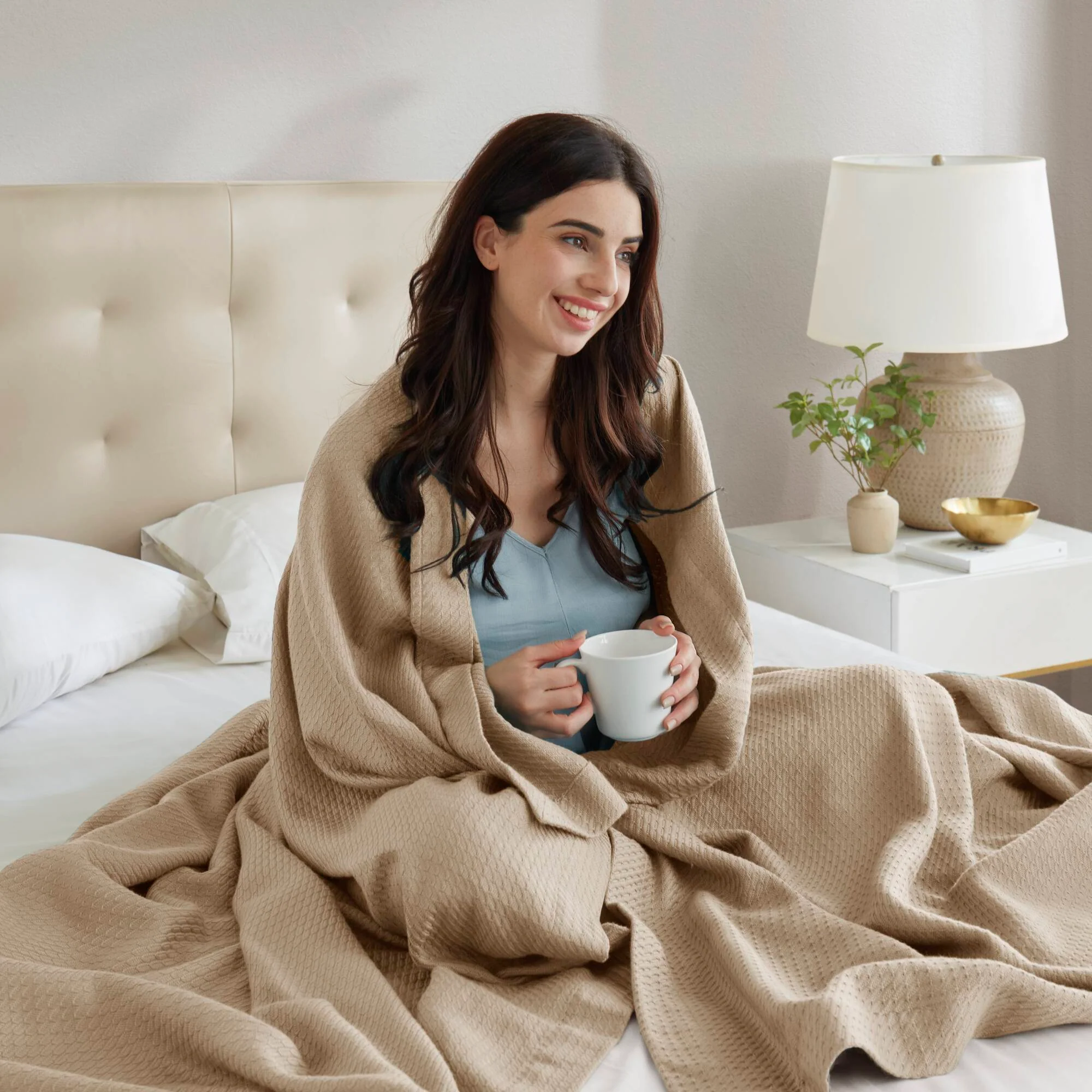 Egyptian Cotton - Full Blanket - Khaki - Image 3