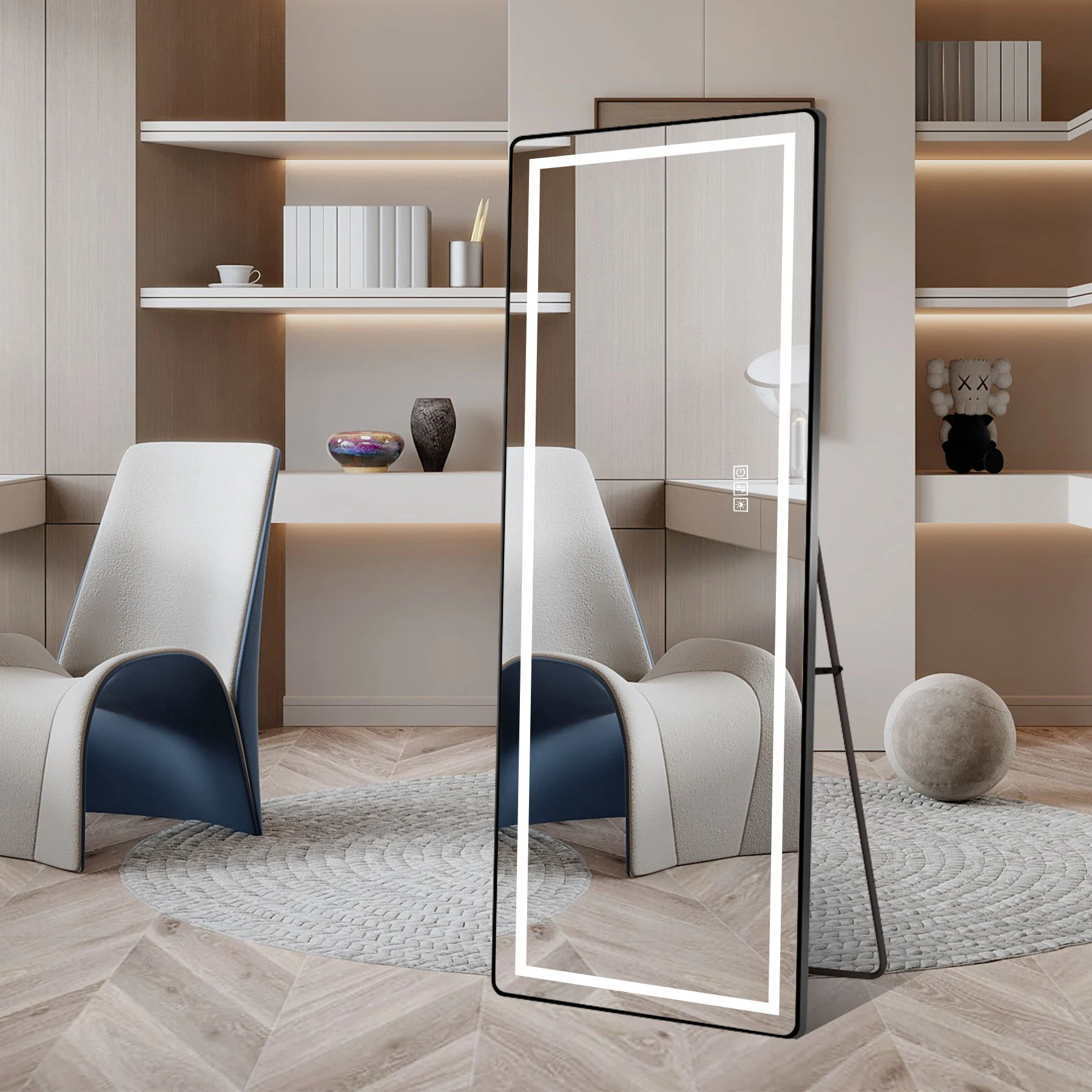 Full-Length Vertical Mirror With LED Light, Dimming Wall Mirror With Frame - Image 4
