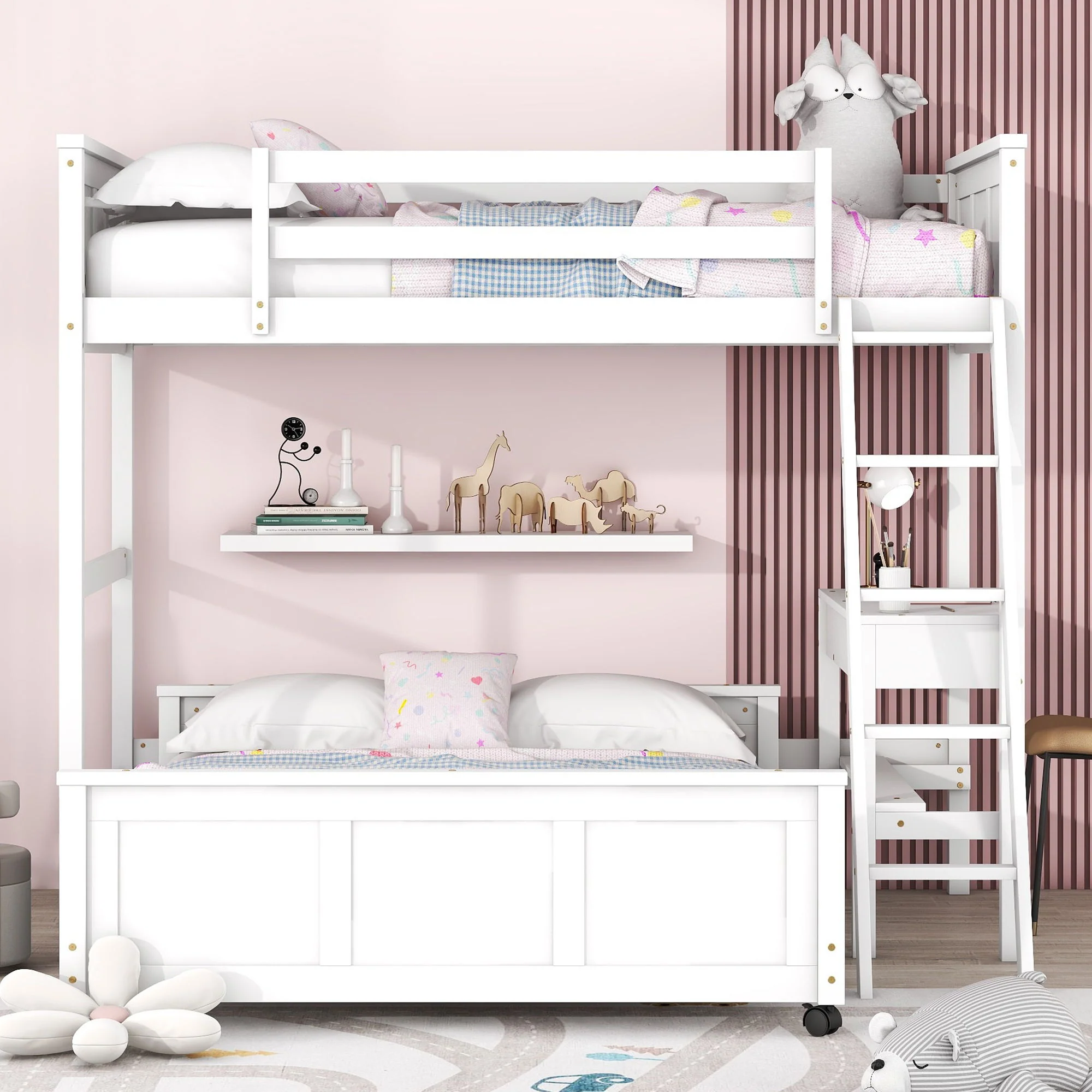 Full Over Full Bunk Bed With Desk - Image 14