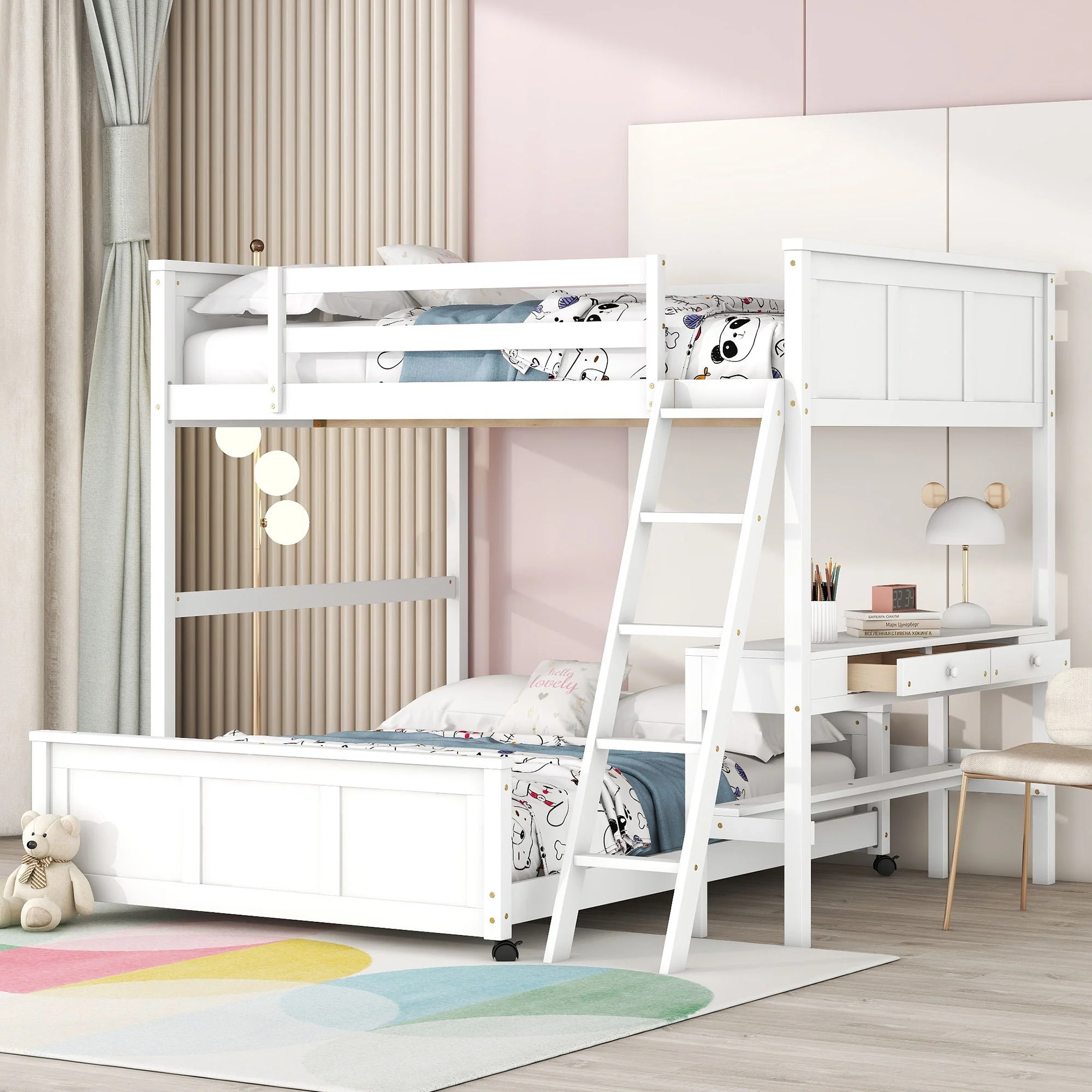 Full Over Full Bunk Bed With Desk - Image 3