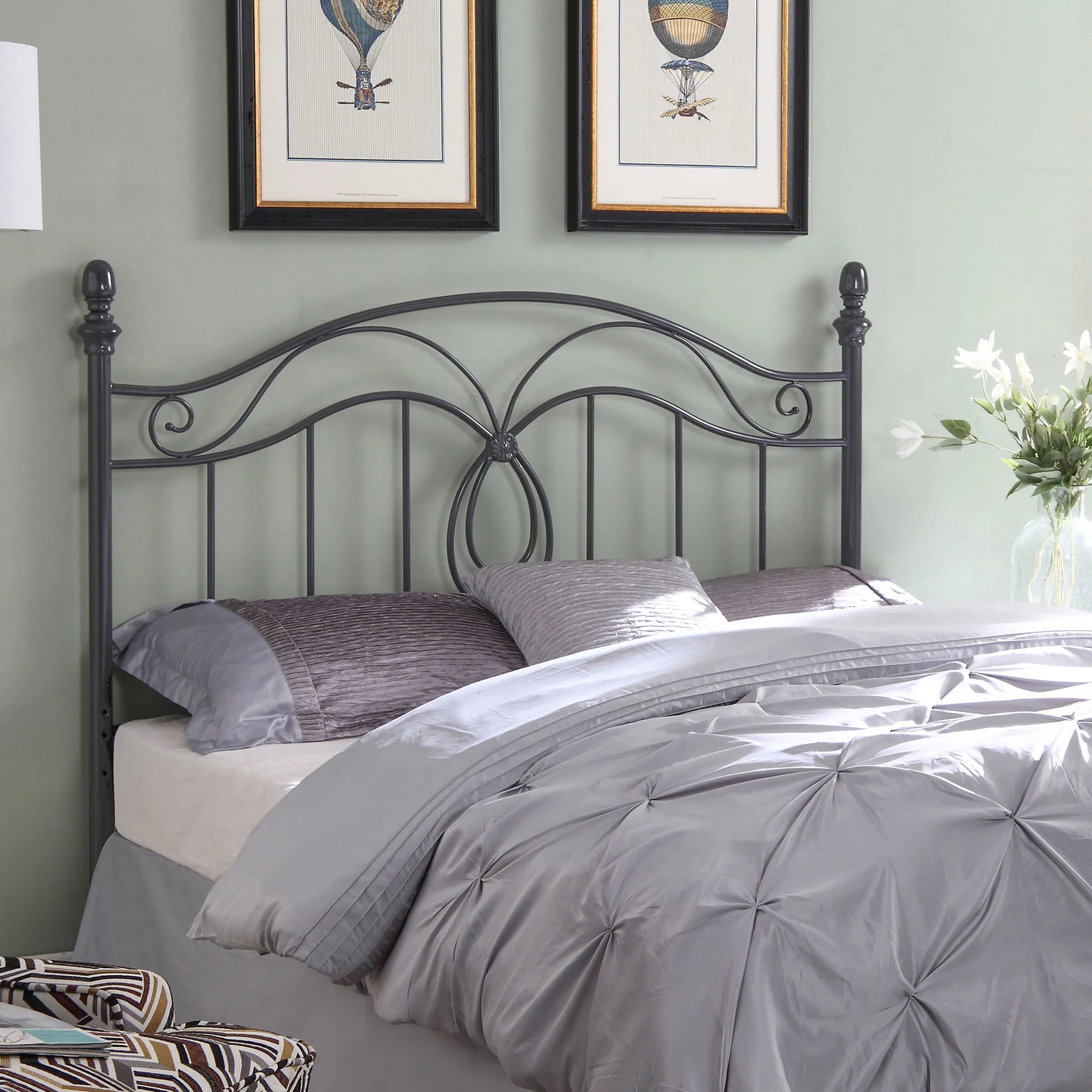 Full / Queen Headboard With Scrolling Design - Dark Gray - Image 4