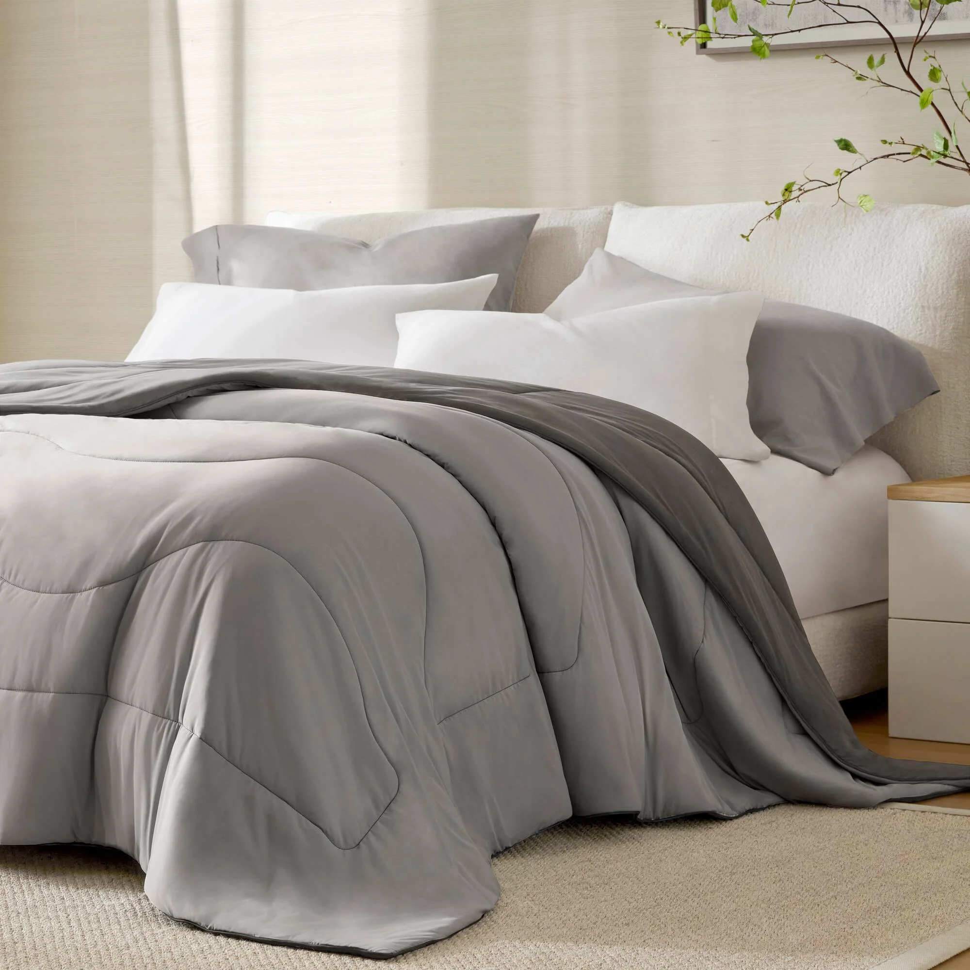 Full/Queen Reversible Tencel Comforter Blanket - Gray - Image 2