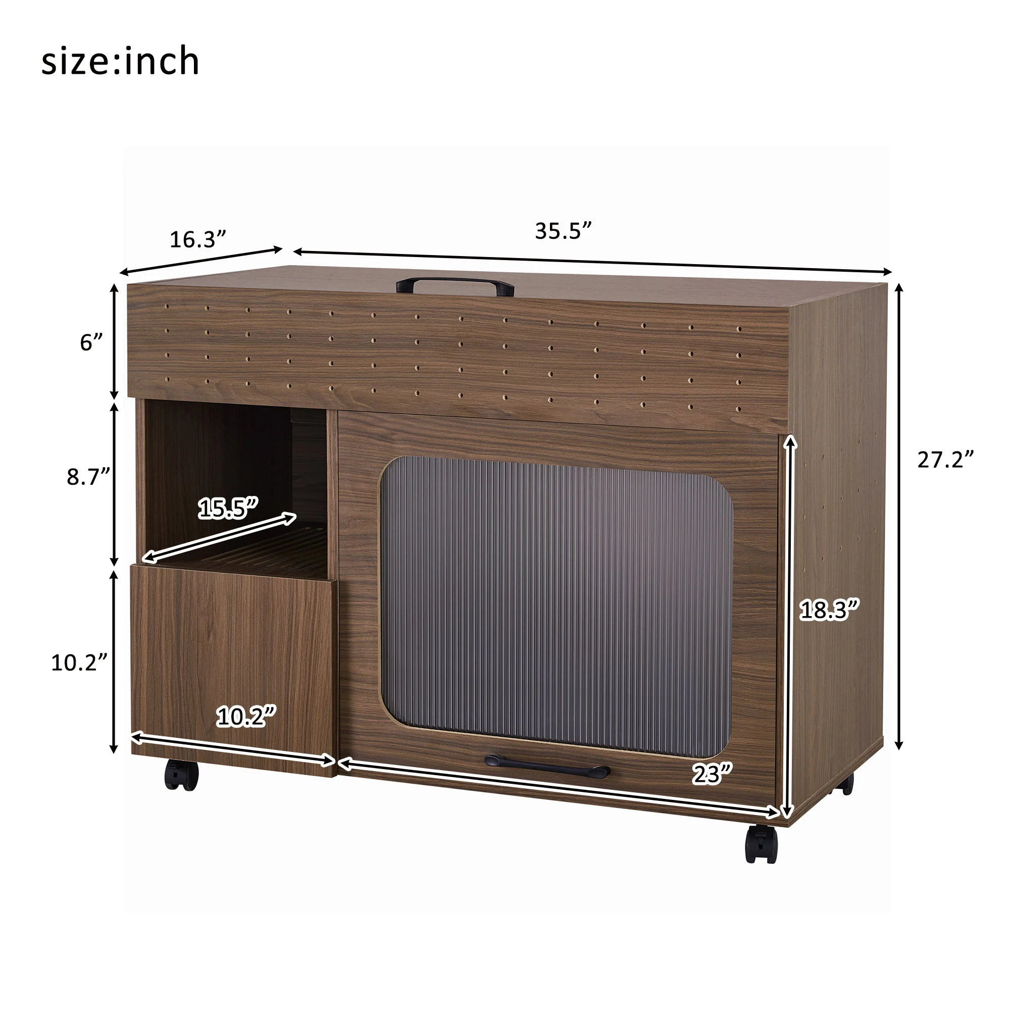 Furniture Style Multi Use Cat Litter Box House With Storage - Walnut - Image 2