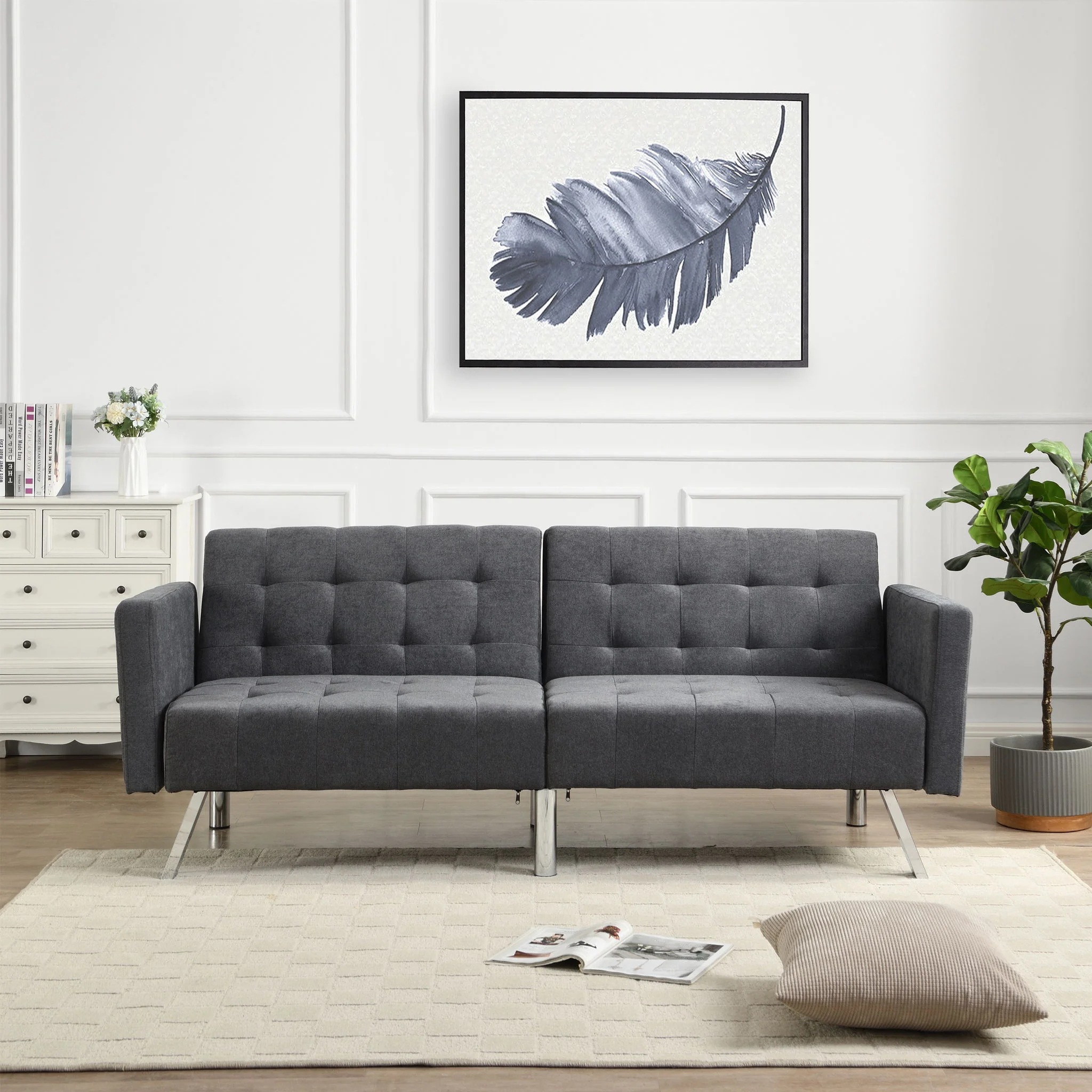Futon Sofa Bed Convertible Folding Lounge Couch, Armrests - Image 3
