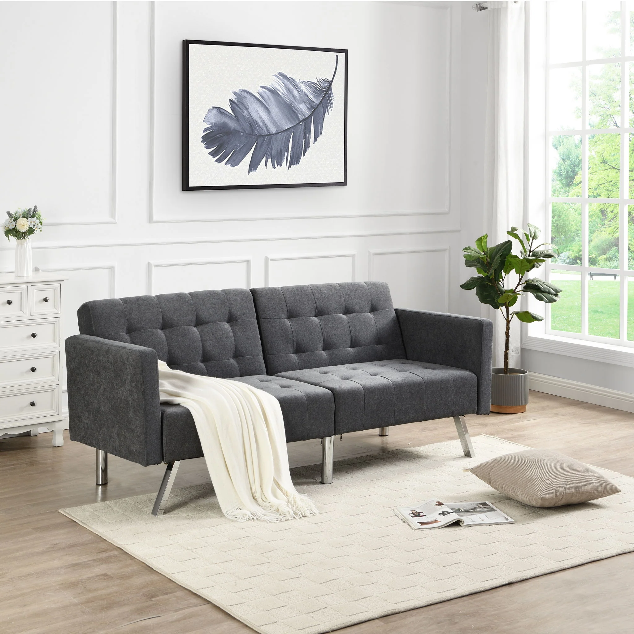 Futon Sofa Bed Convertible Folding Lounge Couch, Armrests - Image 5