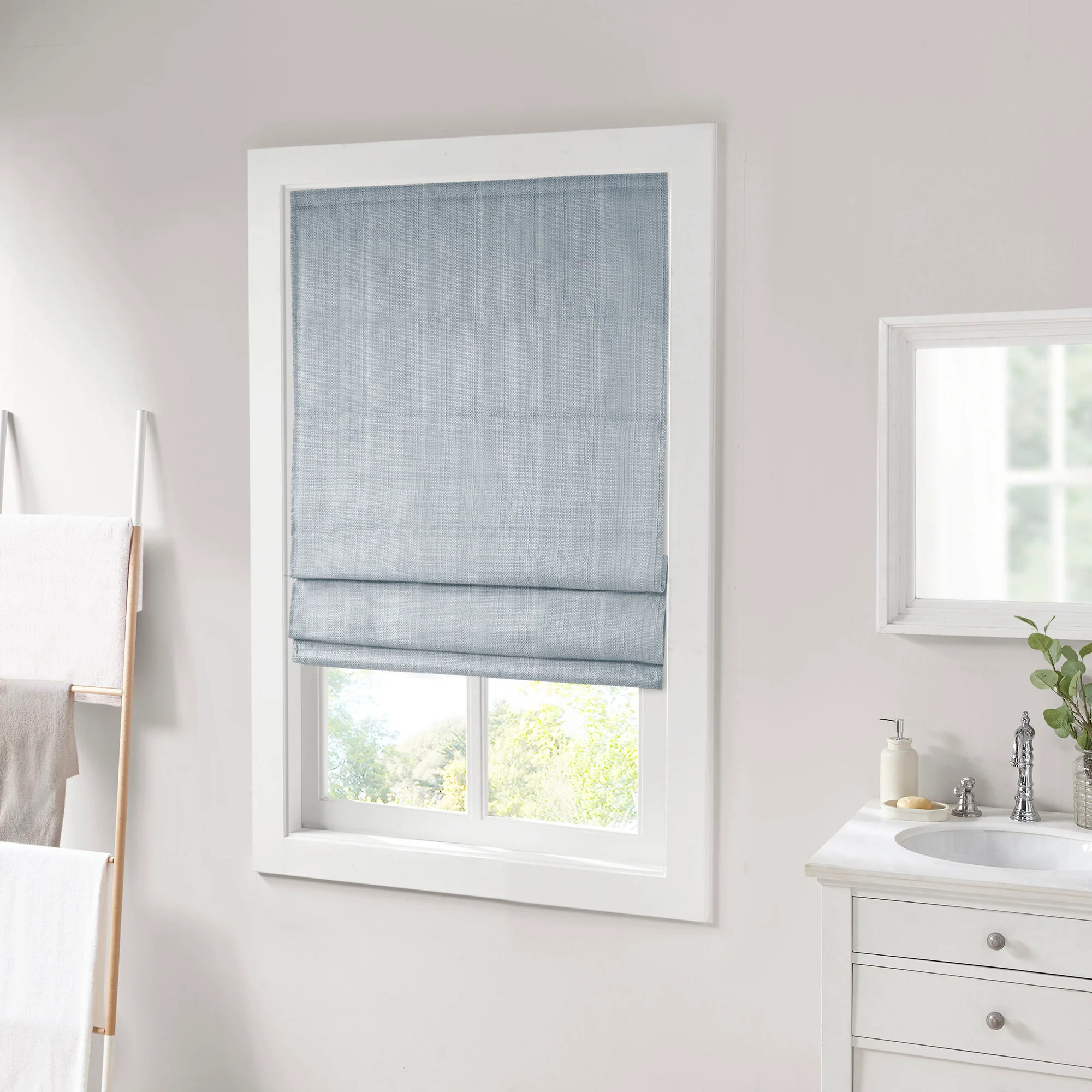 Galen - 27" Basketweave Room Darkening Cordless Roman Shade - Blue - Image 4
