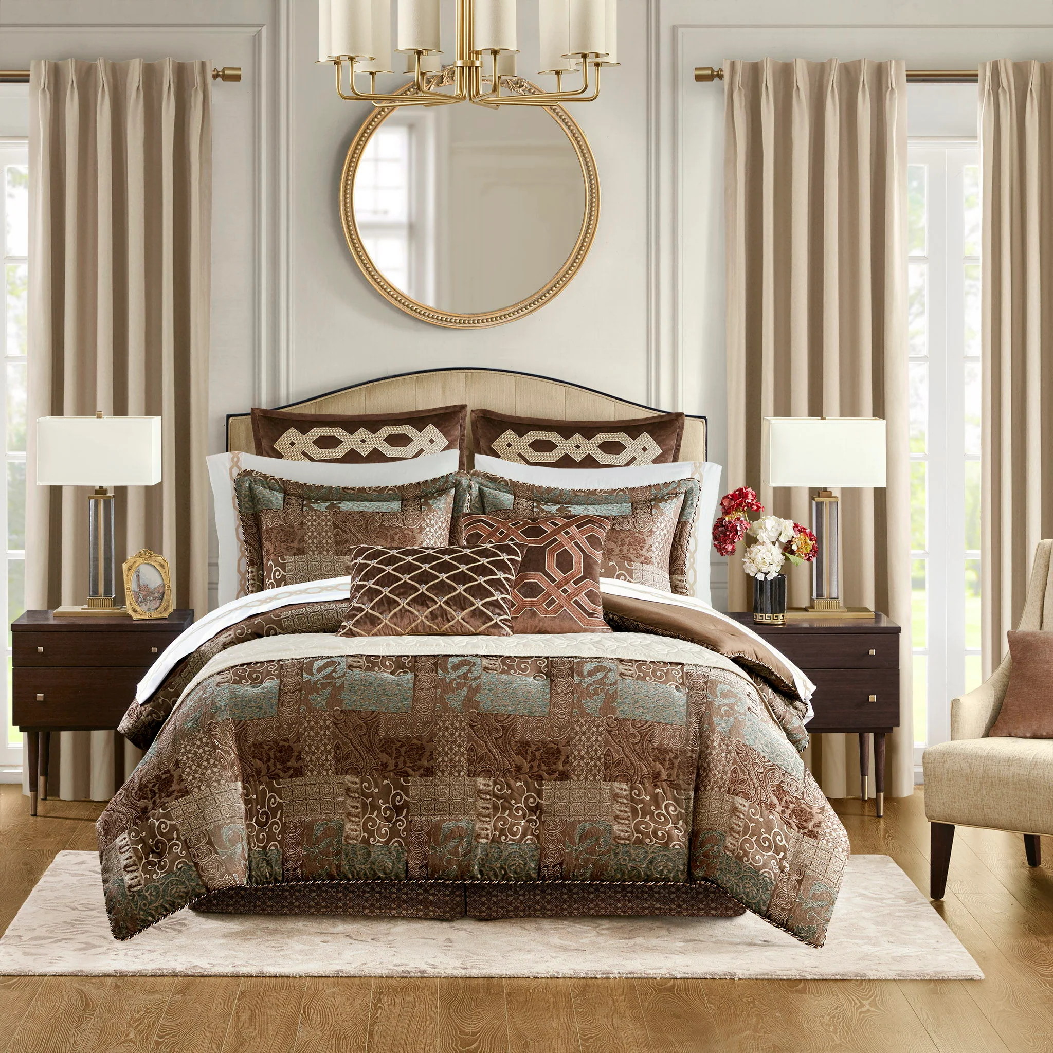 Galleria - 4 Piece California King Comforter Set - Brown