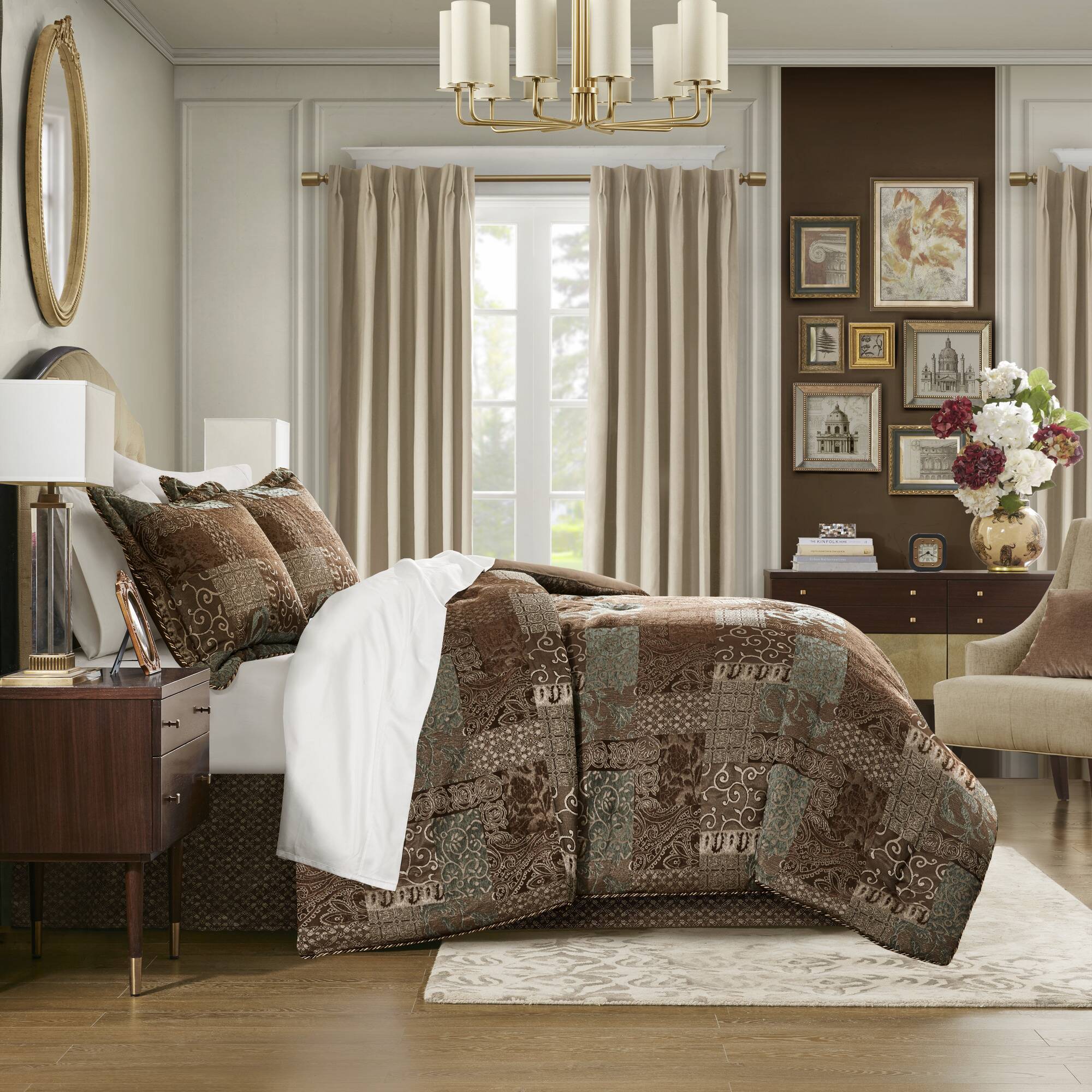 Galleria - 4 Piece California King Comforter Set - Brown - Image 4