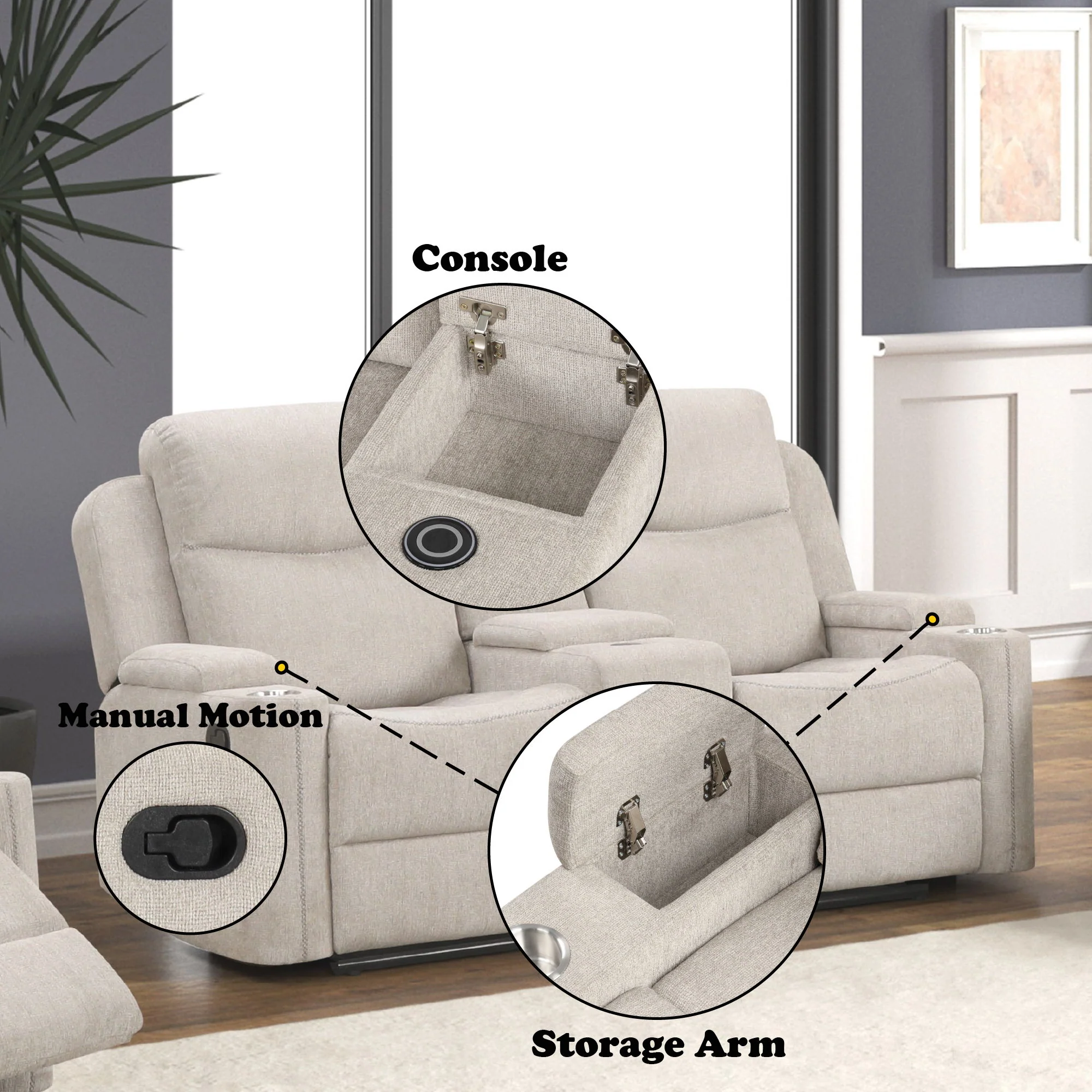 Galya - Motion Loveseat With Console - Light Gray - Image 2